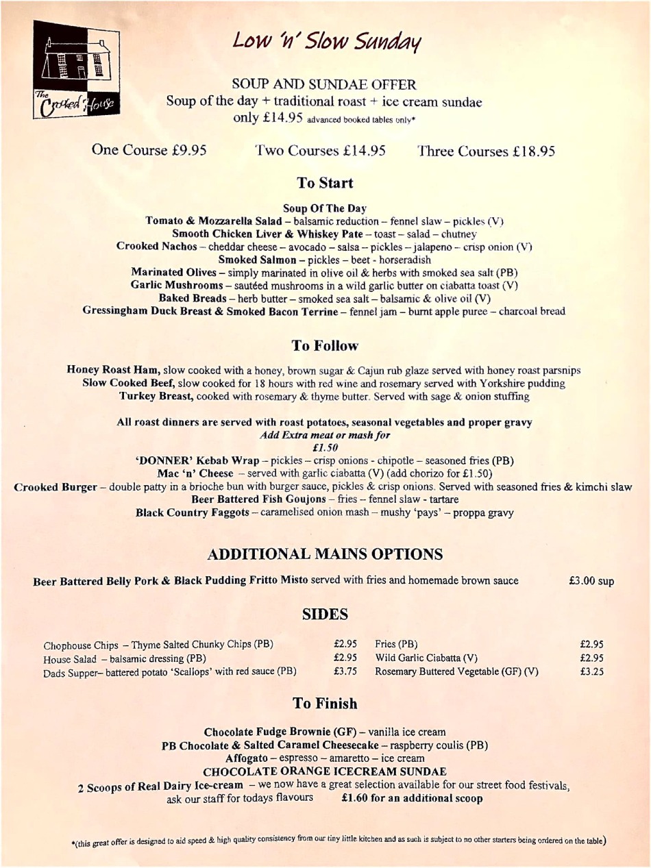 Takeaway Restaurant Menu Page - The Crooked House Pub & Restaurant - Dudley