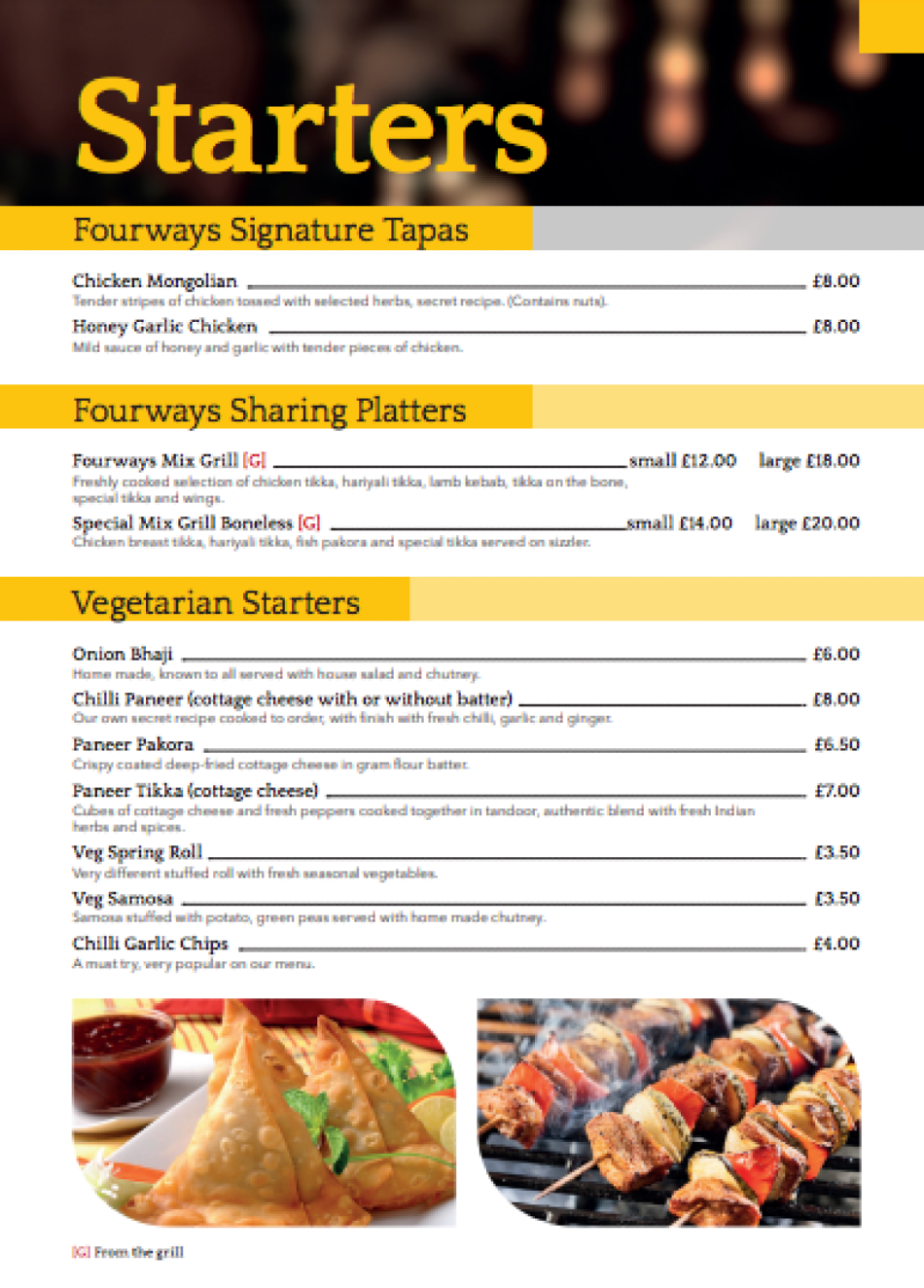 Takeaway Restaurant Menu Page - Fourways Bar & Grill - Rowley Regis
