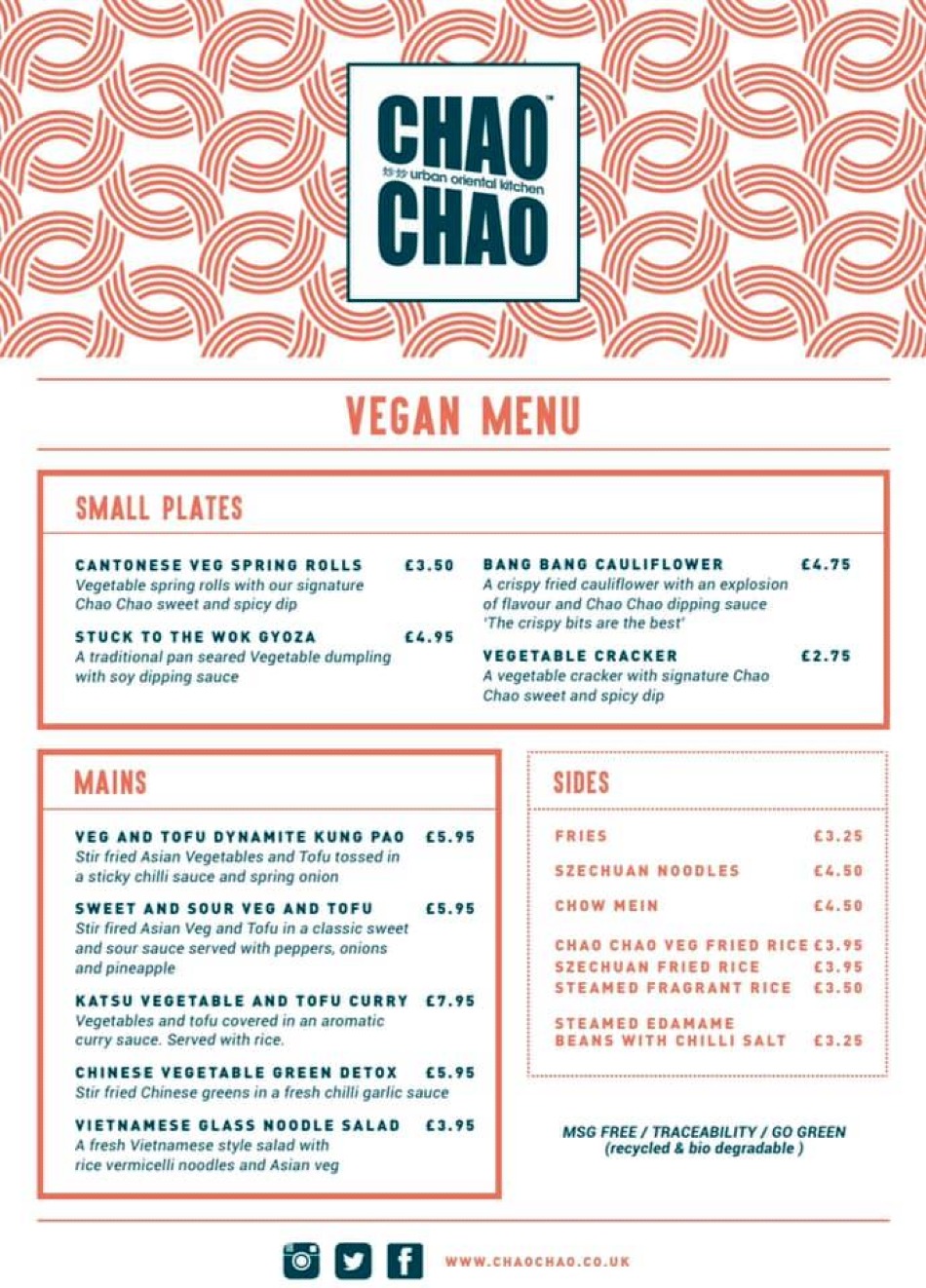 Takeaway Restaurant Menu Page - Chao Chao West Bridgford - Nottingham