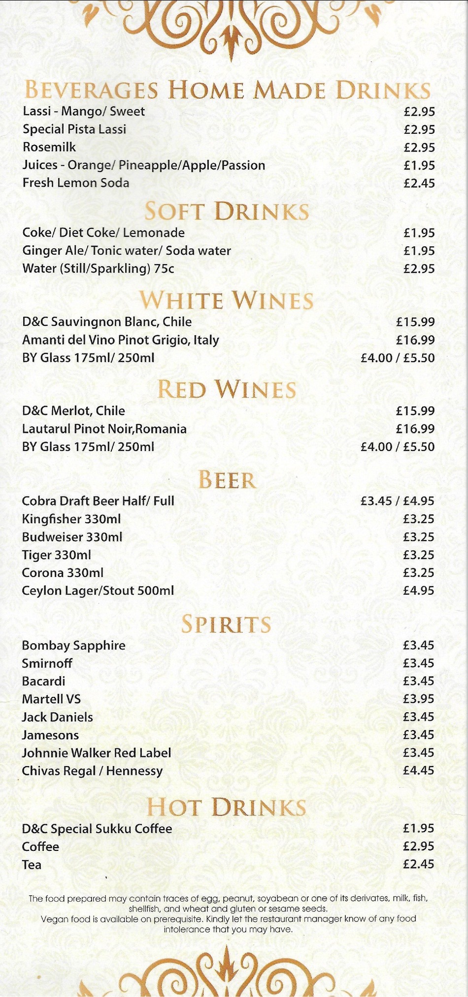 Takeaway Restaurant Menu Page - Dosa and Chutney South Indian restaurant - Nottingham