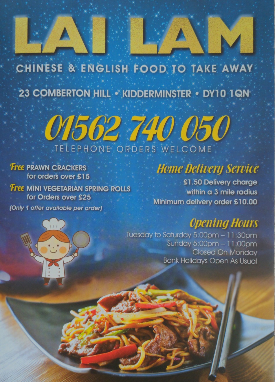 Takeaway Restaurant Menu Page - Lai Lam Chinese - Kidderminster