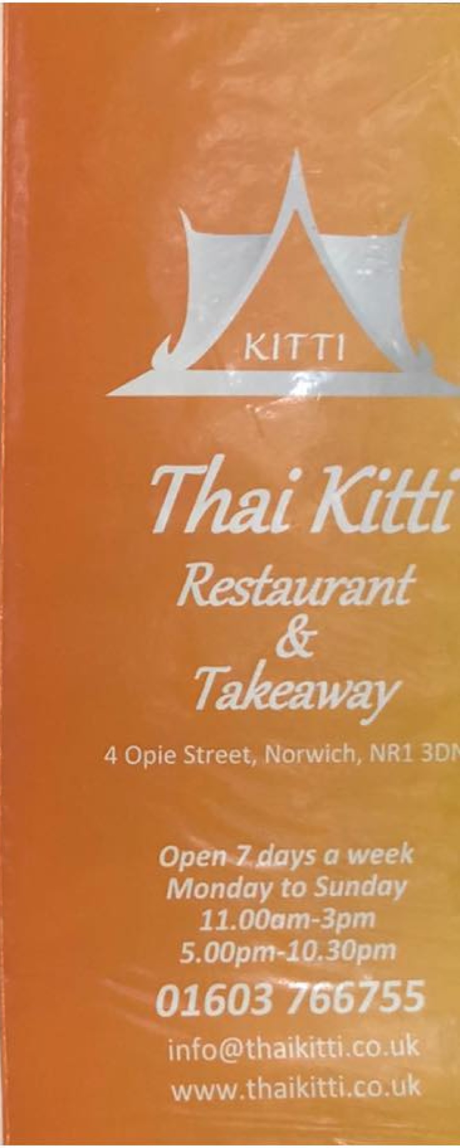 Takeaway Restaurant Menu Page - Thai Kitti - Norwich