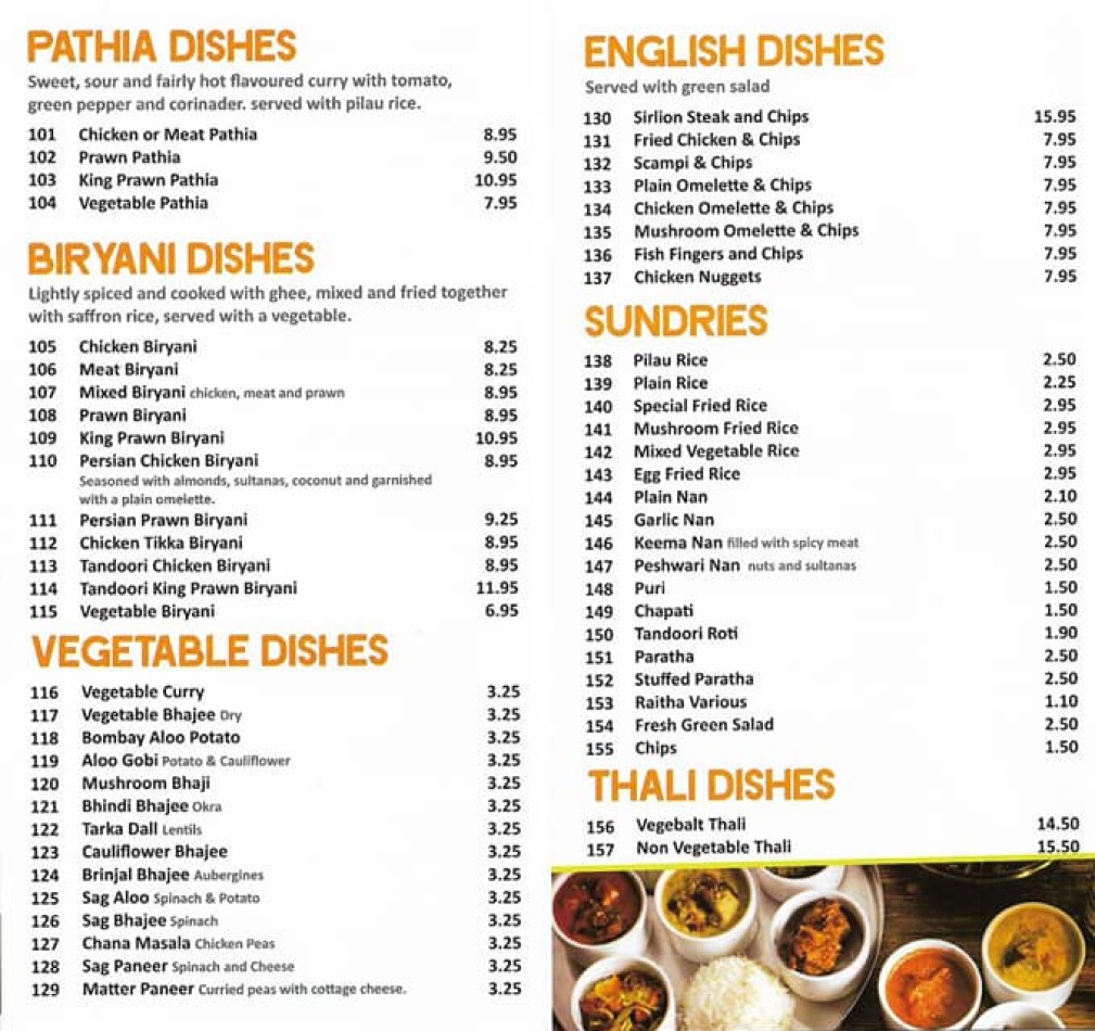 Takeaway Restaurant Menu Page - Spice Garden Indian Restaurant - King's Lynn