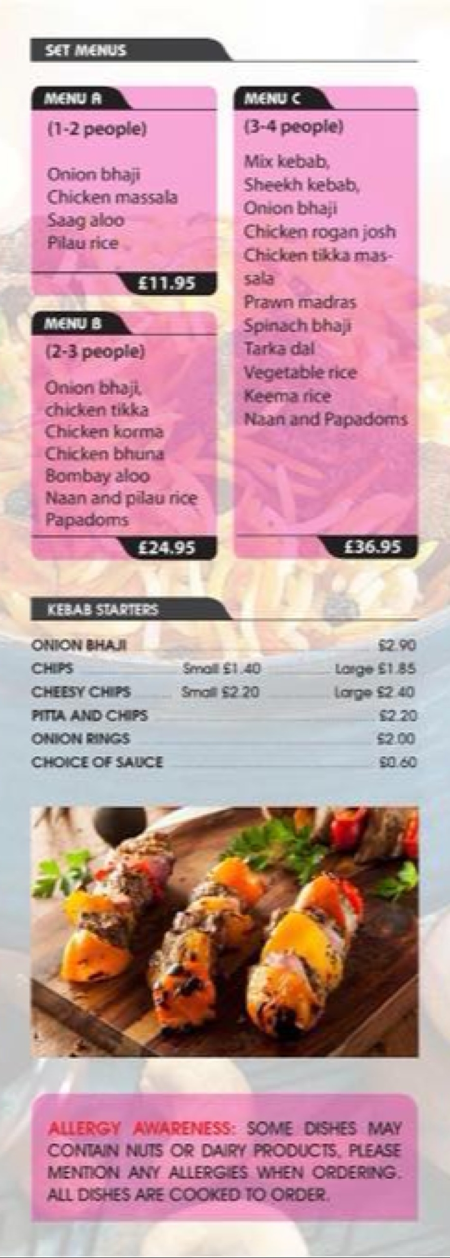 Takeaway Restaurant Menu Page - The New Bengal Indian Takeaway - Andover