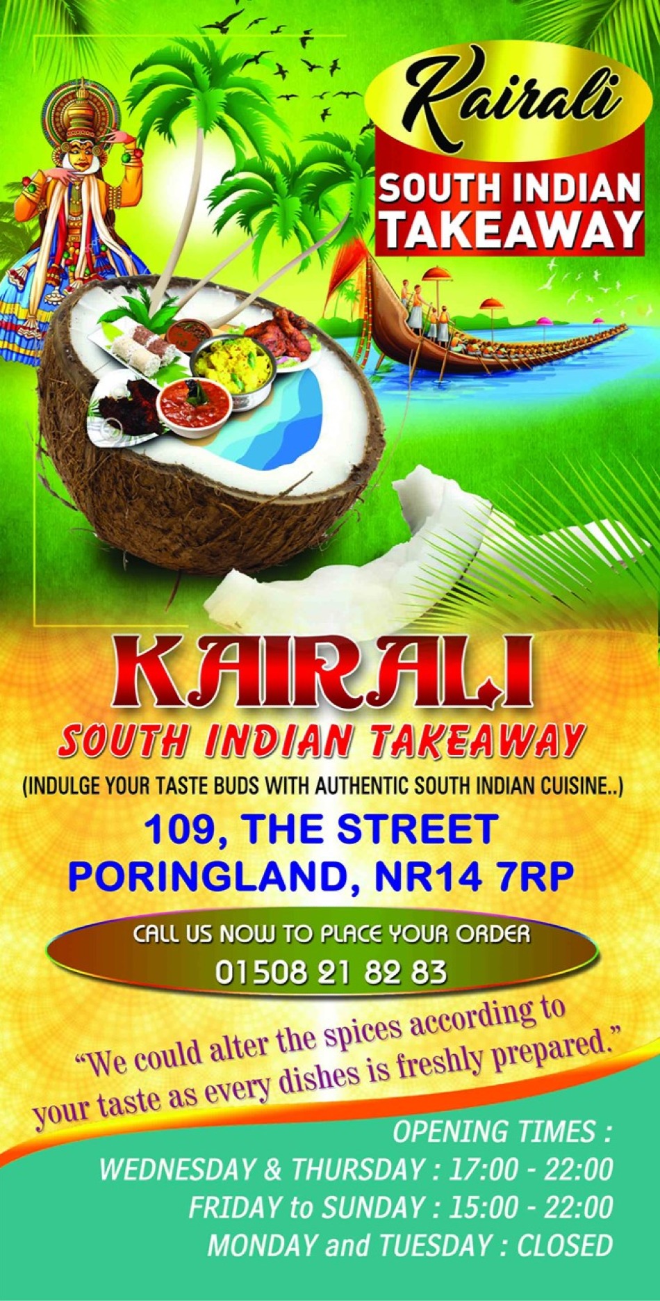 Takeaway Restaurant Menu Page - Kairali South Indian Takeaway - Norwich