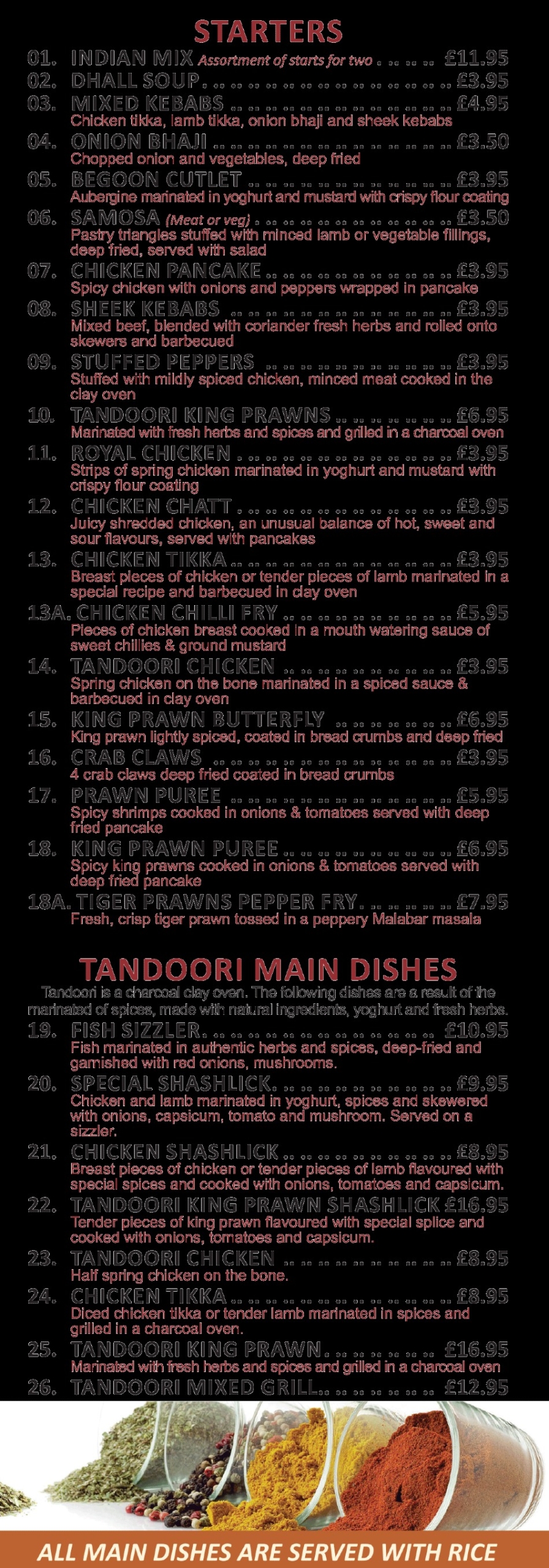 Takeaway Restaurant Menu Page - The Rajpoot Indian restaurant - Okehampton