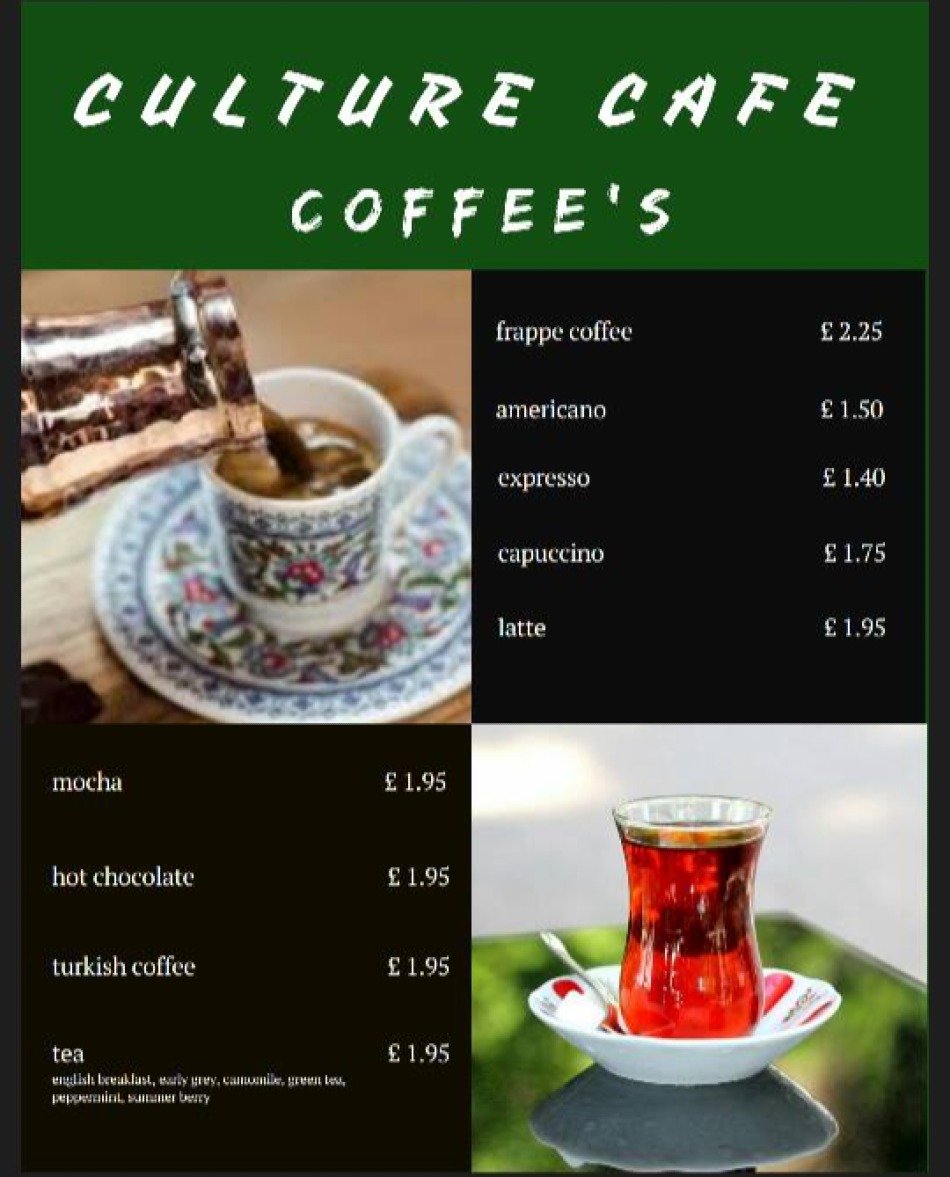Takeaway Restaurant Menu Page - Culture Cafe - Newcastle upon Tyne