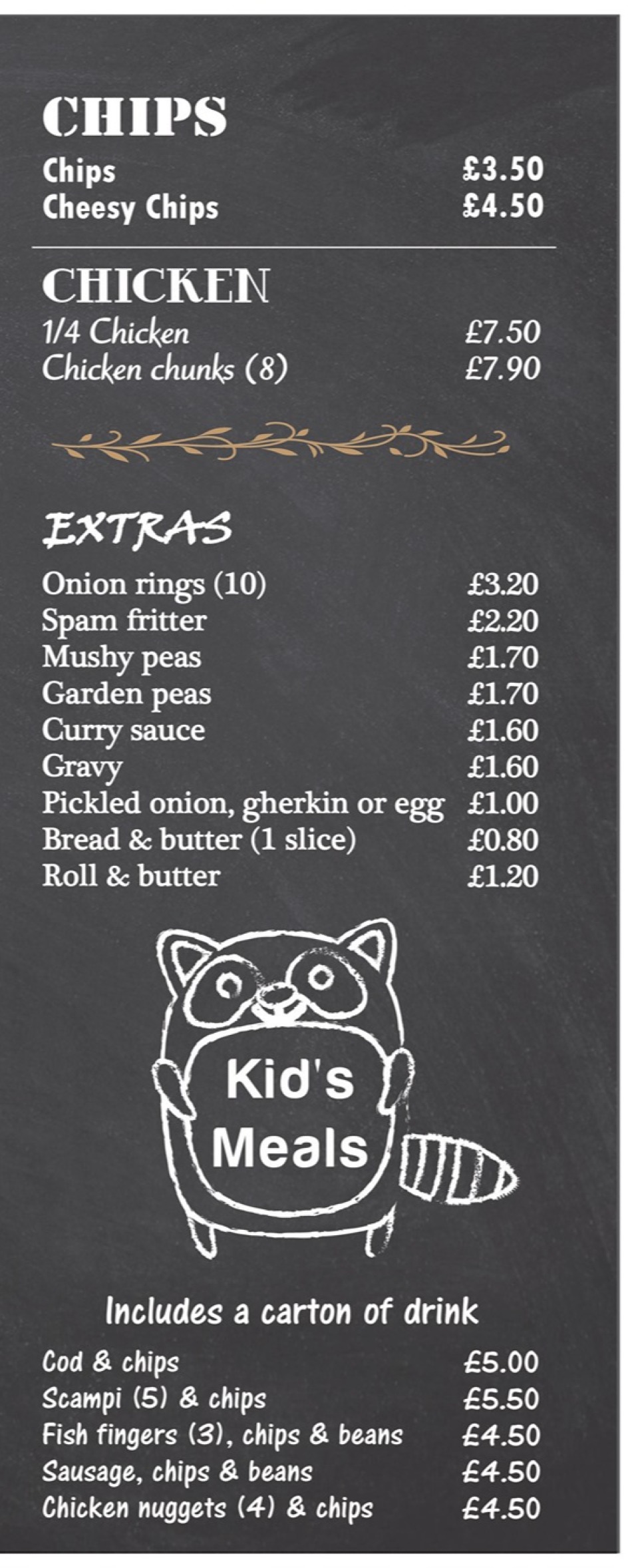 Takeaway Restaurant Menu Page - PIER CATCH Fish and chips restaurant - Hastings
