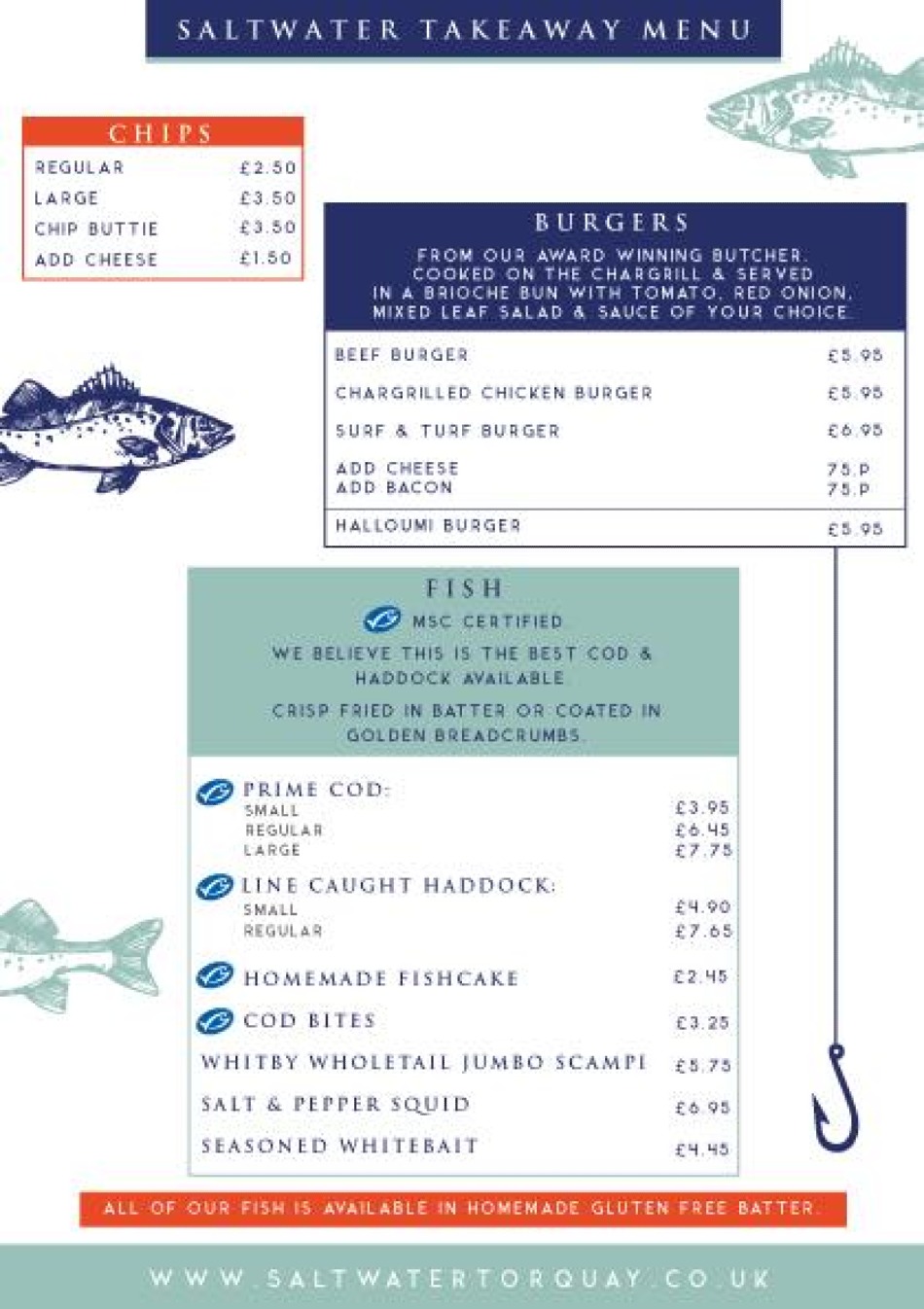 Takeaway Restaurant Menu Page - Saltwater Fish Restaurant - Torquay