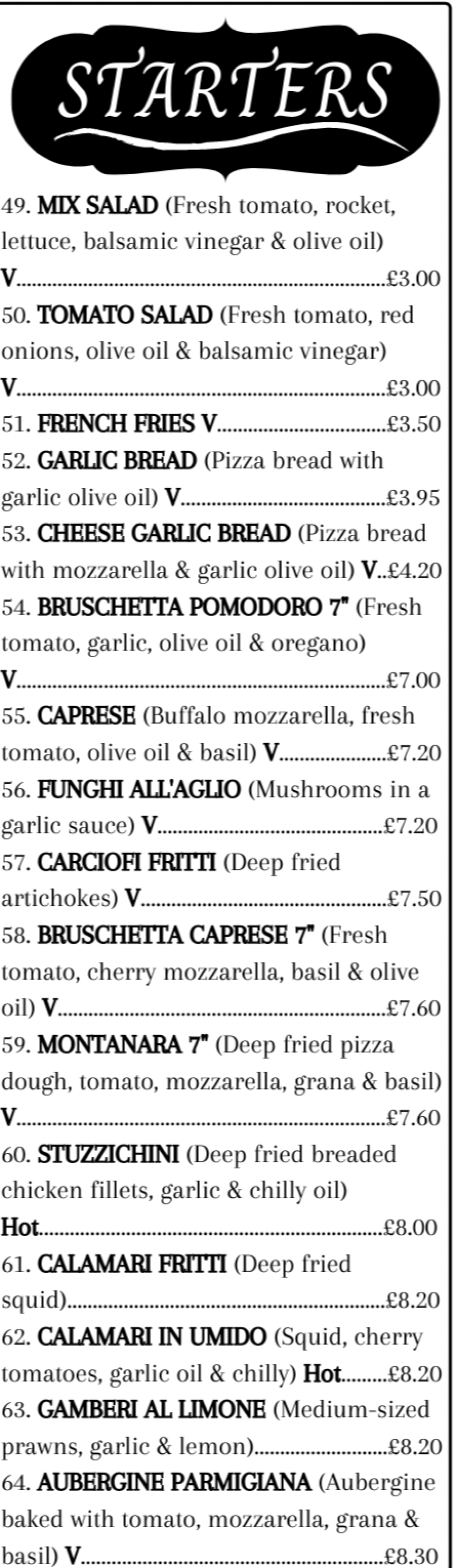 Takeaway Restaurant Menu Page - Il Principe Italian Delicatessen - Oxford