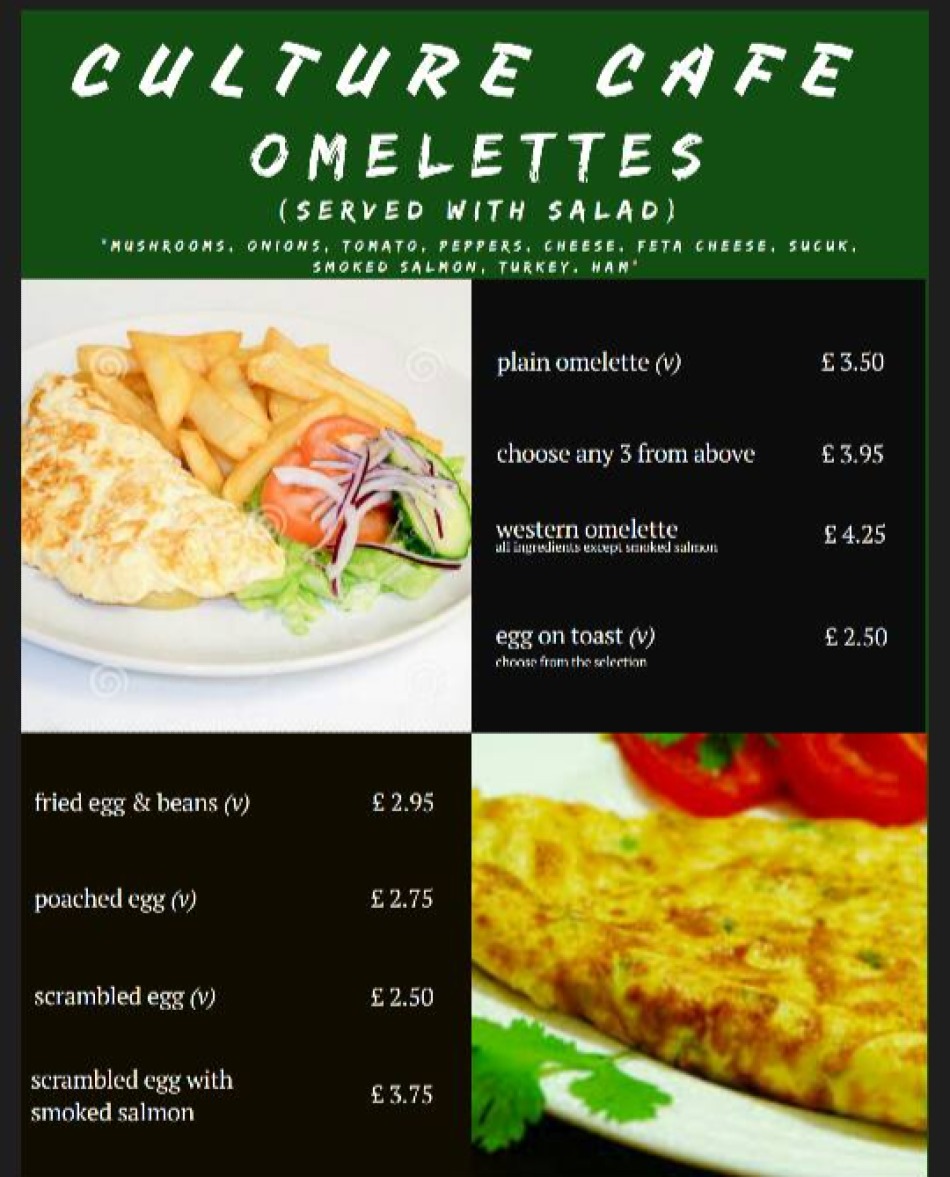 Takeaway Restaurant Menu Page - Culture Cafe - Newcastle upon Tyne