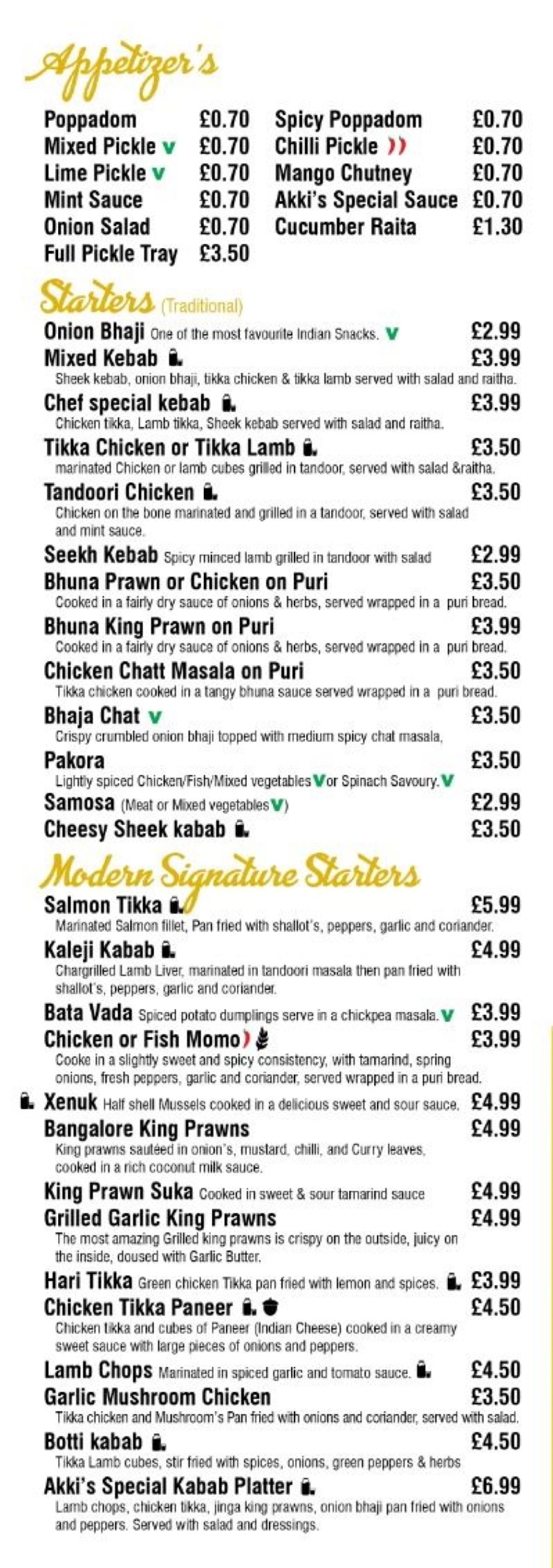 Takeaway Restaurant Menu Page - Akki’s Indian Takeaway - Sunderland
