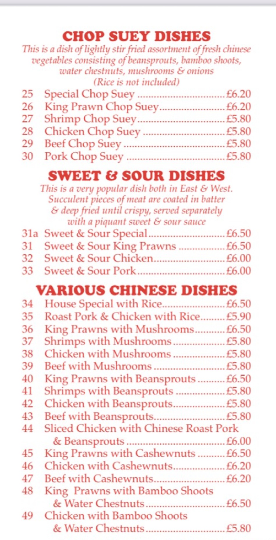 Takeaway Restaurant Menu Page - Asia Chinese Takeaway - Exeter