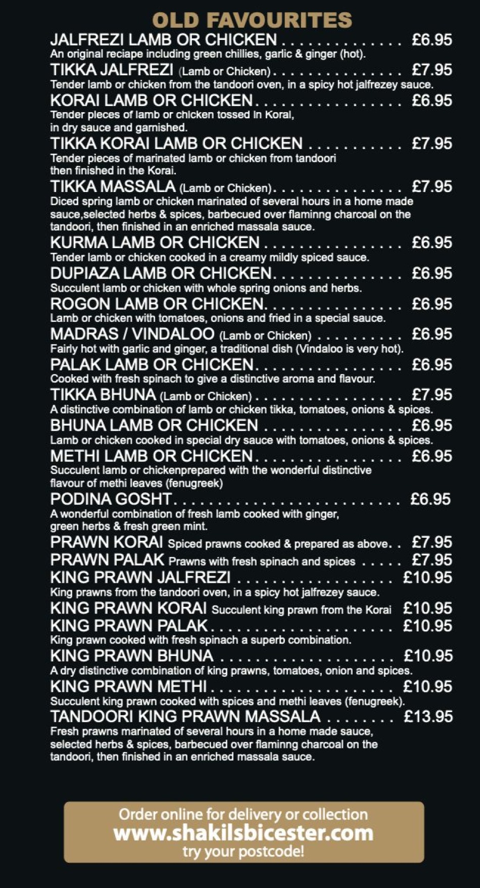 Takeaway Restaurant Menu Page - Shakils Champagne Lounge Bar And Indian Restaurant - Bicester