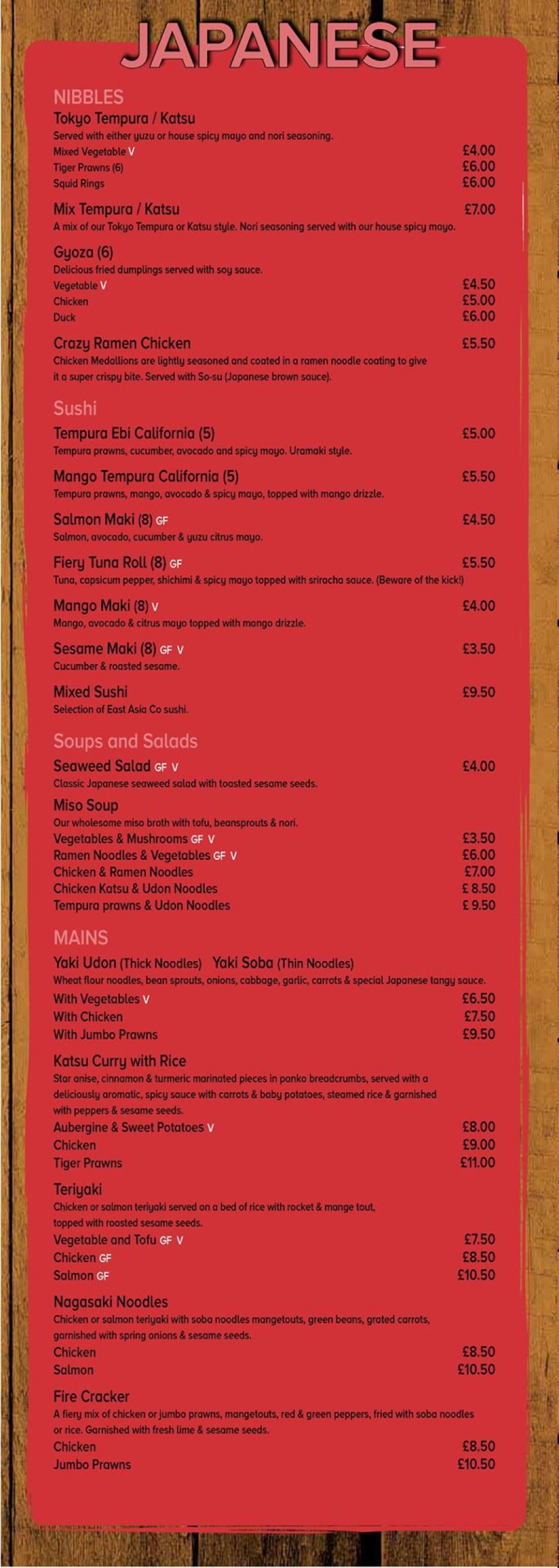 Takeaway Restaurant Menu Page - The East Asia Company - Bracknell