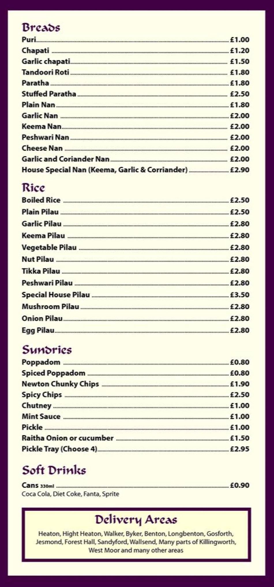 Takeaway Restaurant Menu Page - Newton Tandoori & Indian GRILL - Newcastle upon Tyne