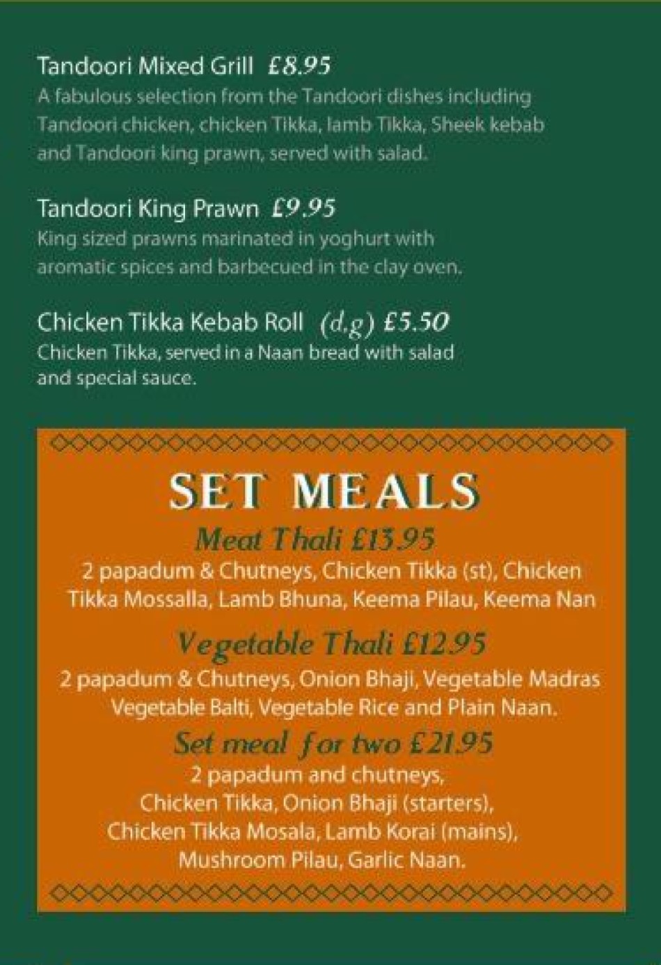 Takeaway Restaurant Menu Page - Rajnagar Bangladeshi Kitchen - Newcastle upon Tyne