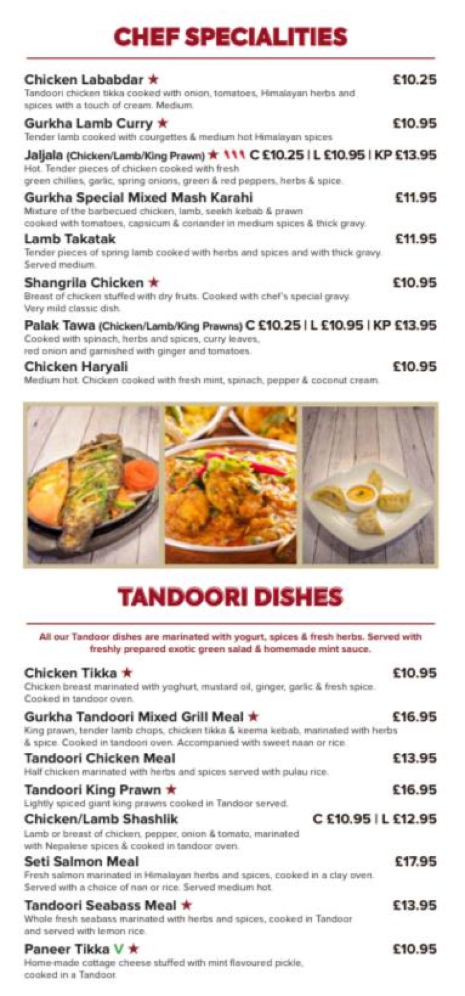 Takeaway Restaurant Menu Page - Gurkha Village Nepalese and Indian cuisine - Kidlington