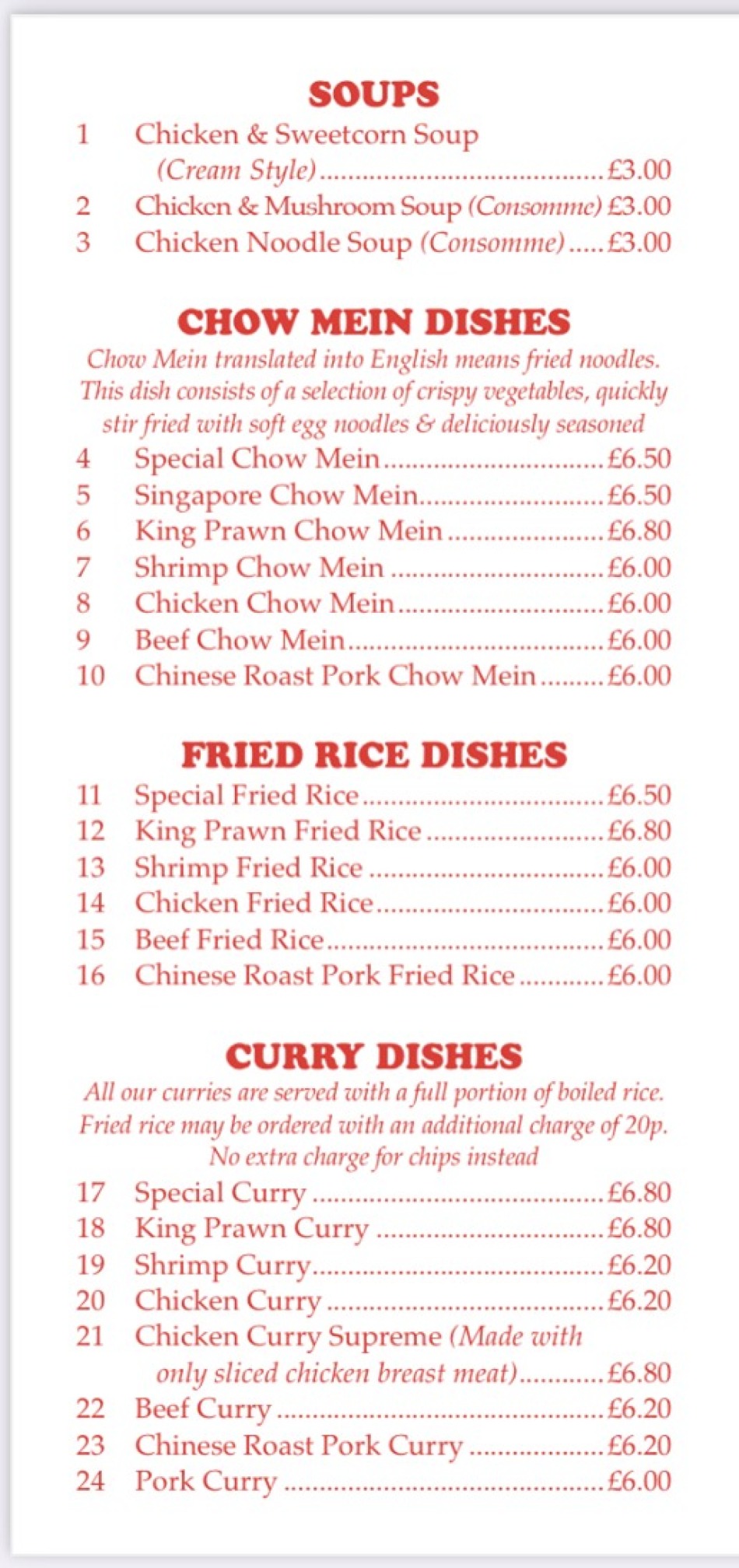 Takeaway Restaurant Menu Page - Asia Chinese Takeaway - Exeter
