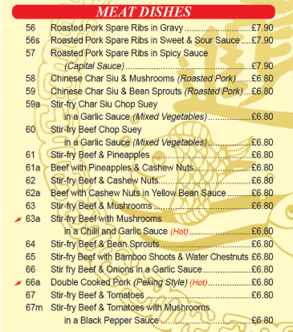 Takeaway Restaurant Menu Page - Sunwah Chinese takeaway - Bicester
