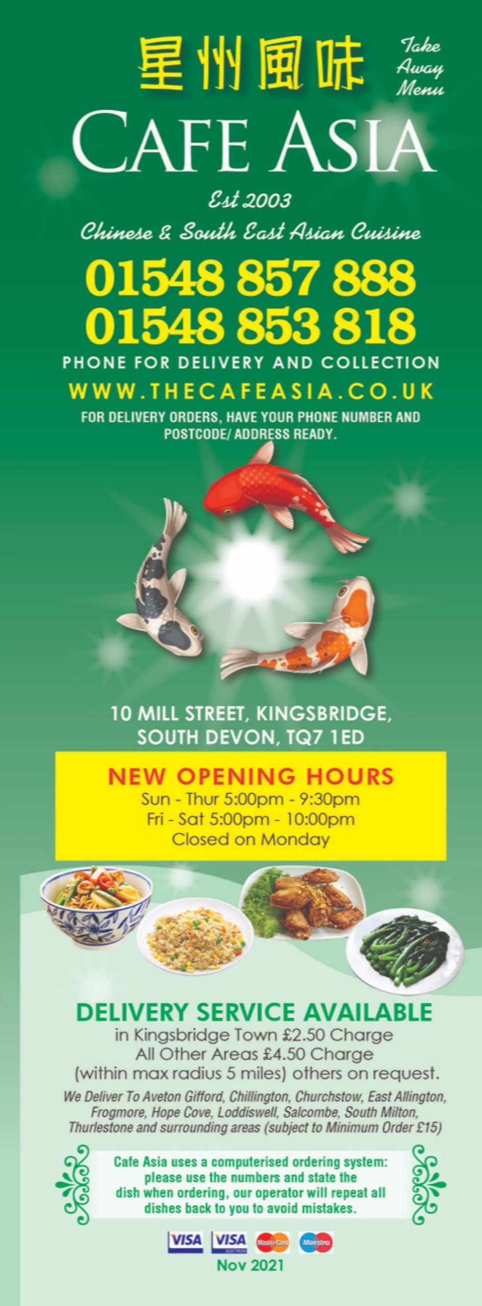 Takeaway Restaurant Menu Page - Café Asia - Kingsbridge