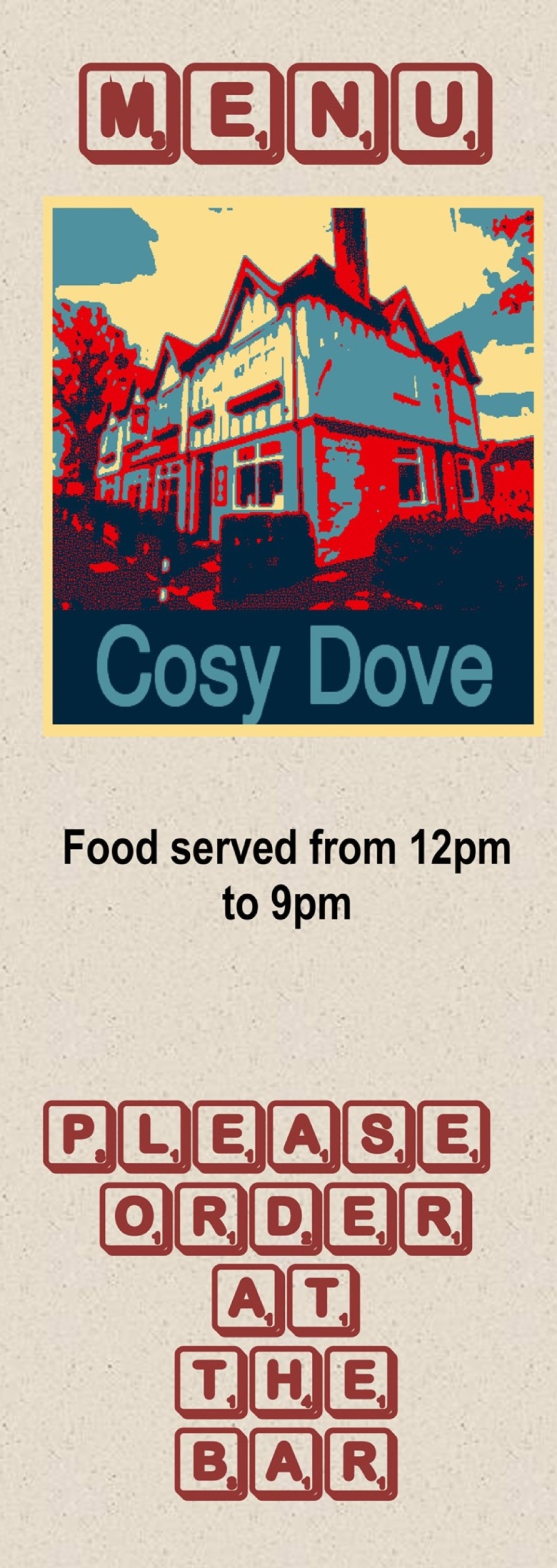 Takeaway Restaurant Menu Page - Cosy Dove Pub & Restaurant - Newcastle upon Tyne