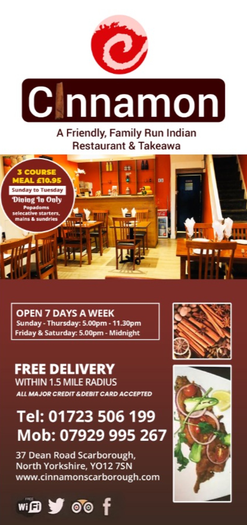 Takeaway Restaurant Menu Page - Cinnamon Indian restaurant Scarborough - Scarborough