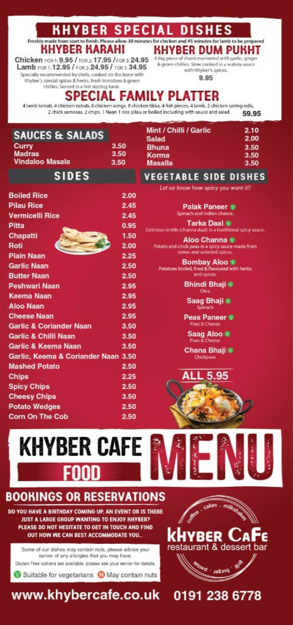 Takeaway Restaurant Menu Page - Khyber Cafe - Newcastle upon Tyne
