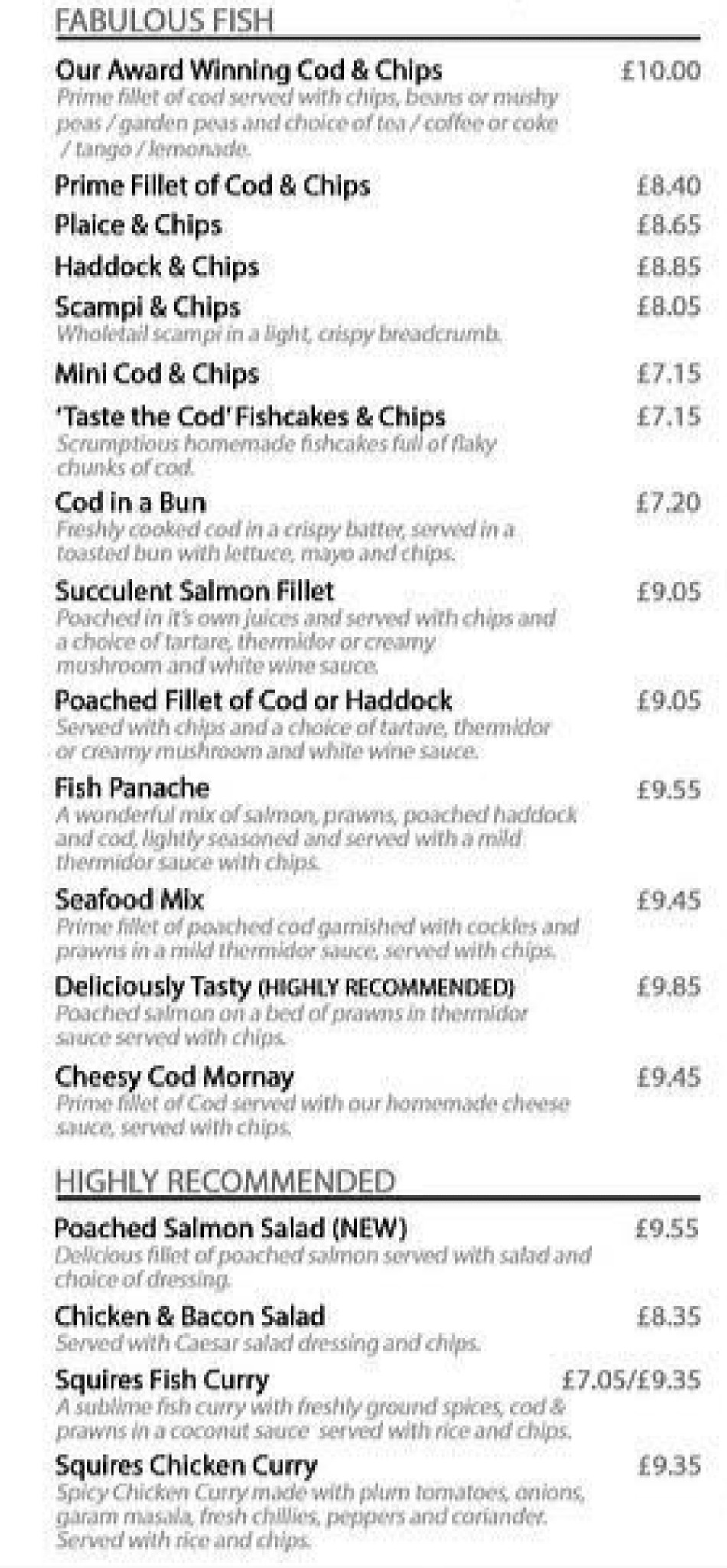 Takeaway Restaurant Menu Page - Squires Fish & Chips - Braunton