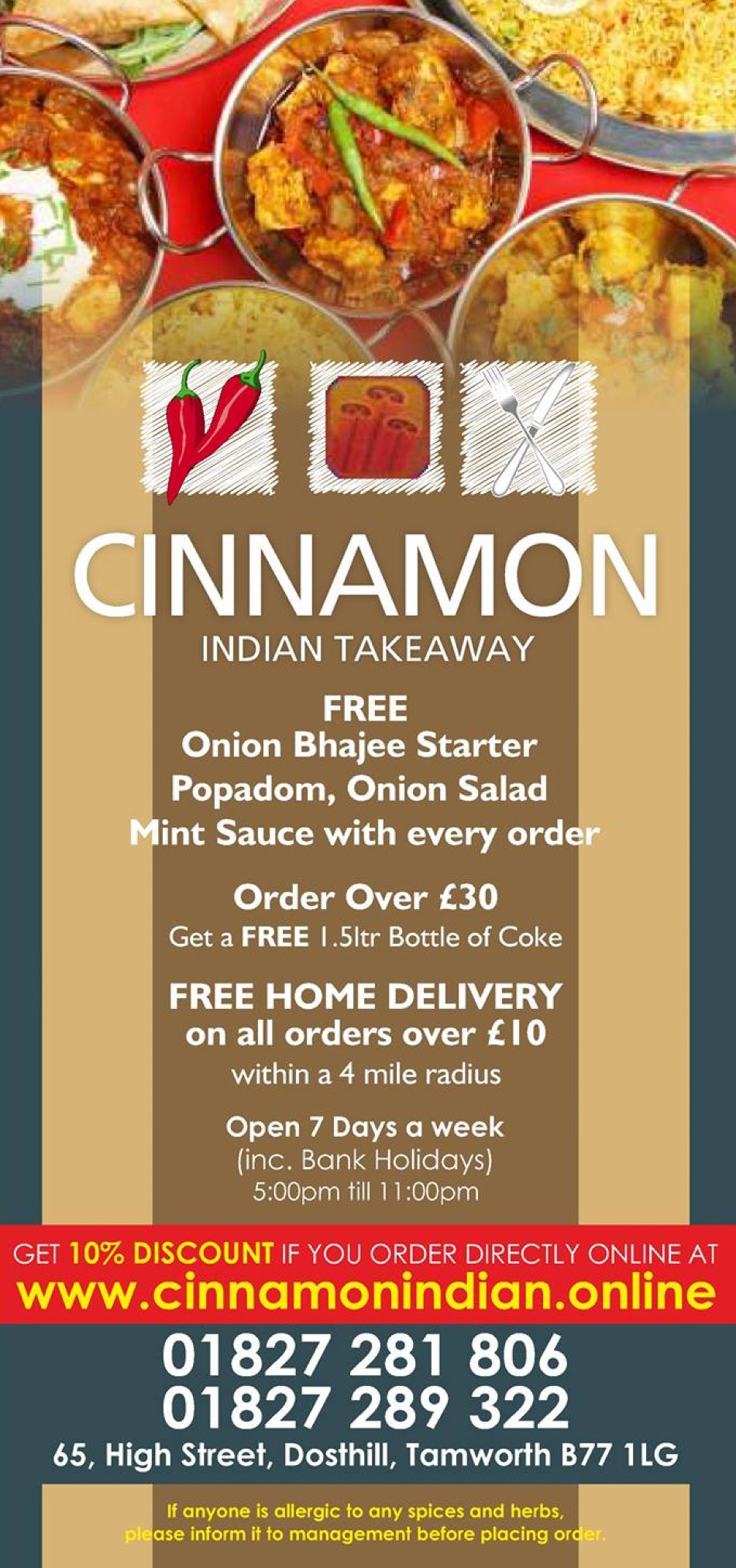 Takeaway Restaurant Menu Page - Cinnamon Indian Takeaway - Tamworth