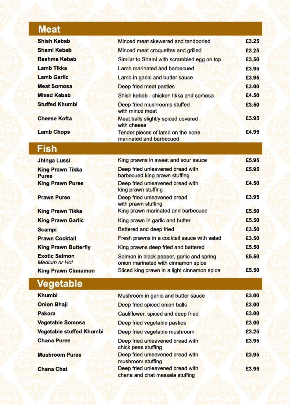 Takeaway Restaurant Menu Page - Cinnamon Indian Cuisine - Wigan