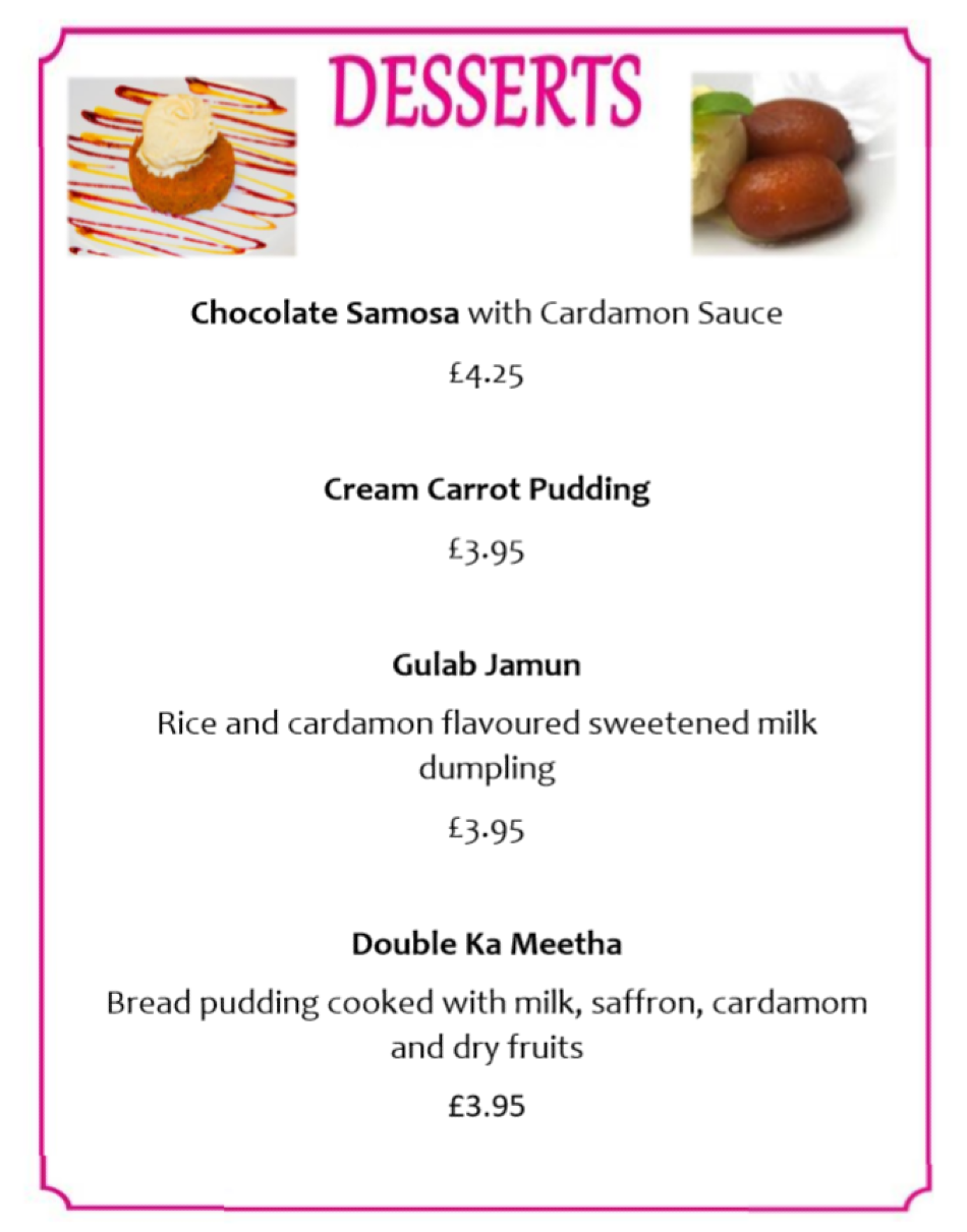 Takeaway Restaurant Menu Page - Flavours By Kumar Indian restaurant - Ramsgate