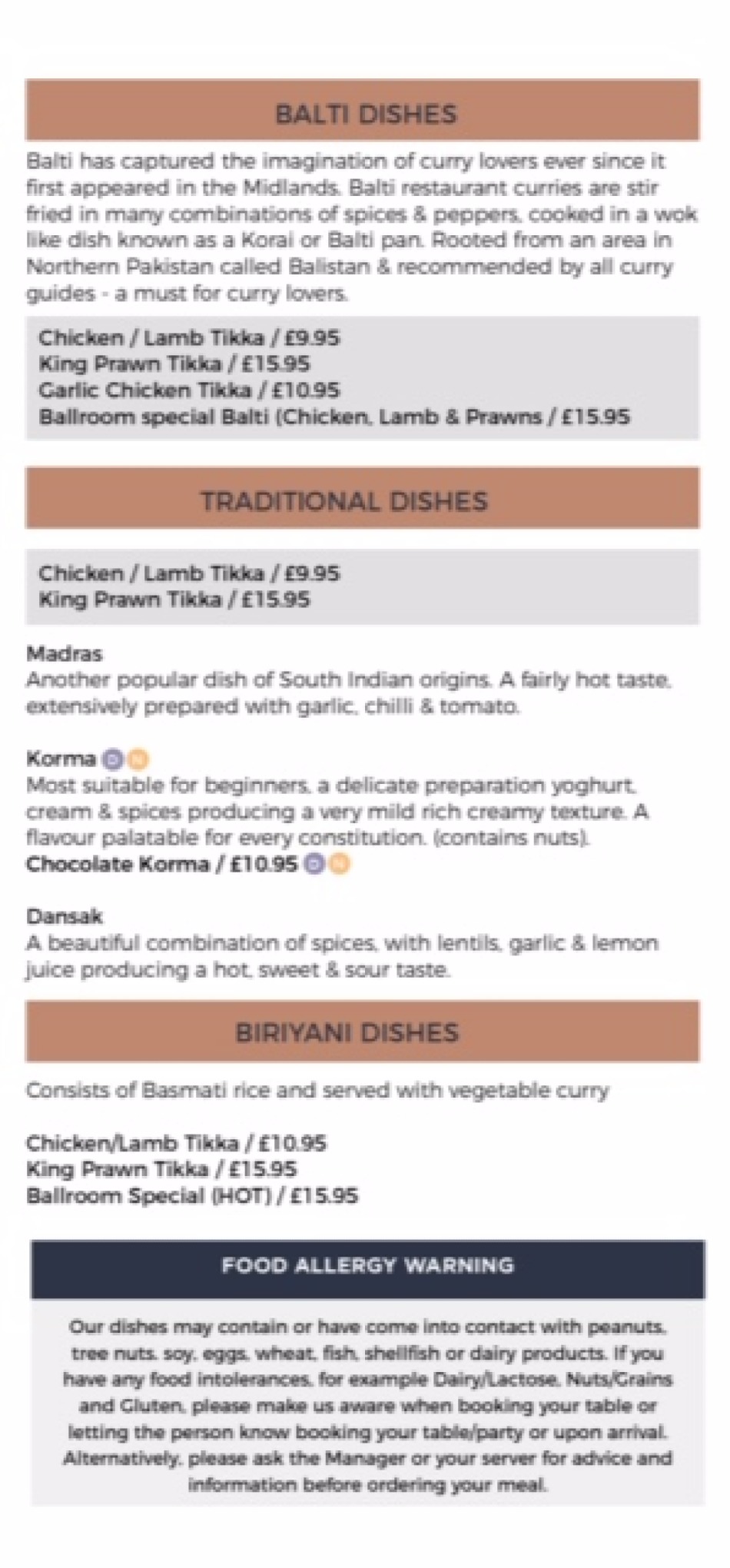 Takeaway Restaurant Menu Page - The Ballroom Indian Kitchen - Cheltenham