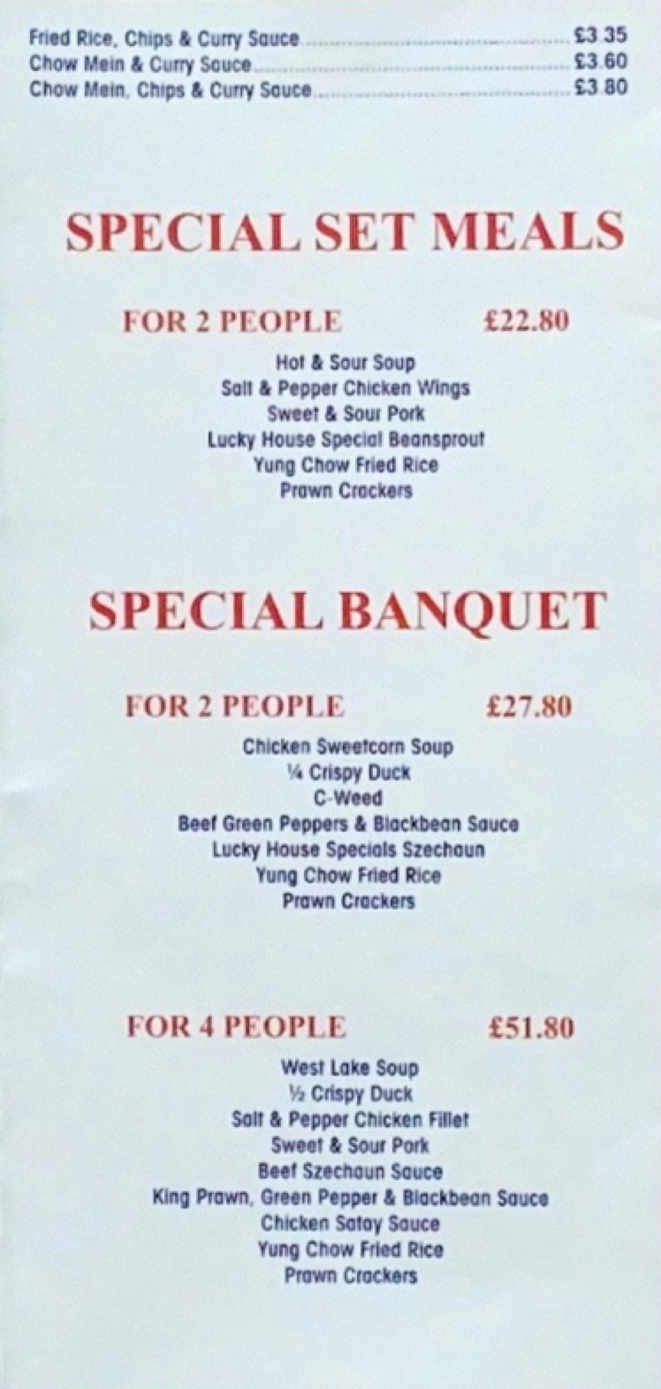 Takeaway Restaurant Menu Page - Lucky House Chinese Takeaway - Rossendale