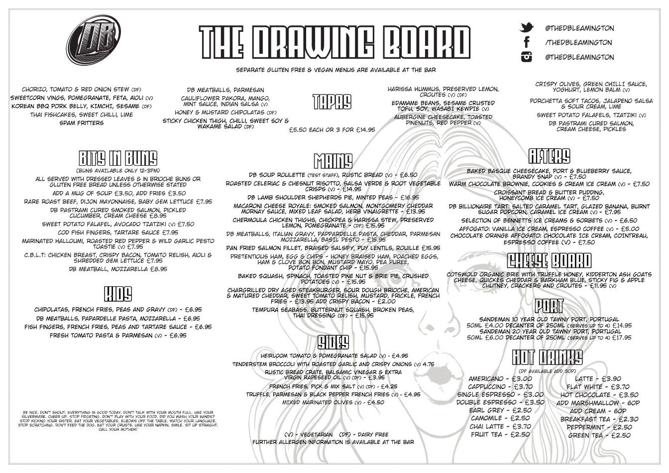 Takeaway Restaurant Menu Page - The Drawing Board pub - Leamington Spa