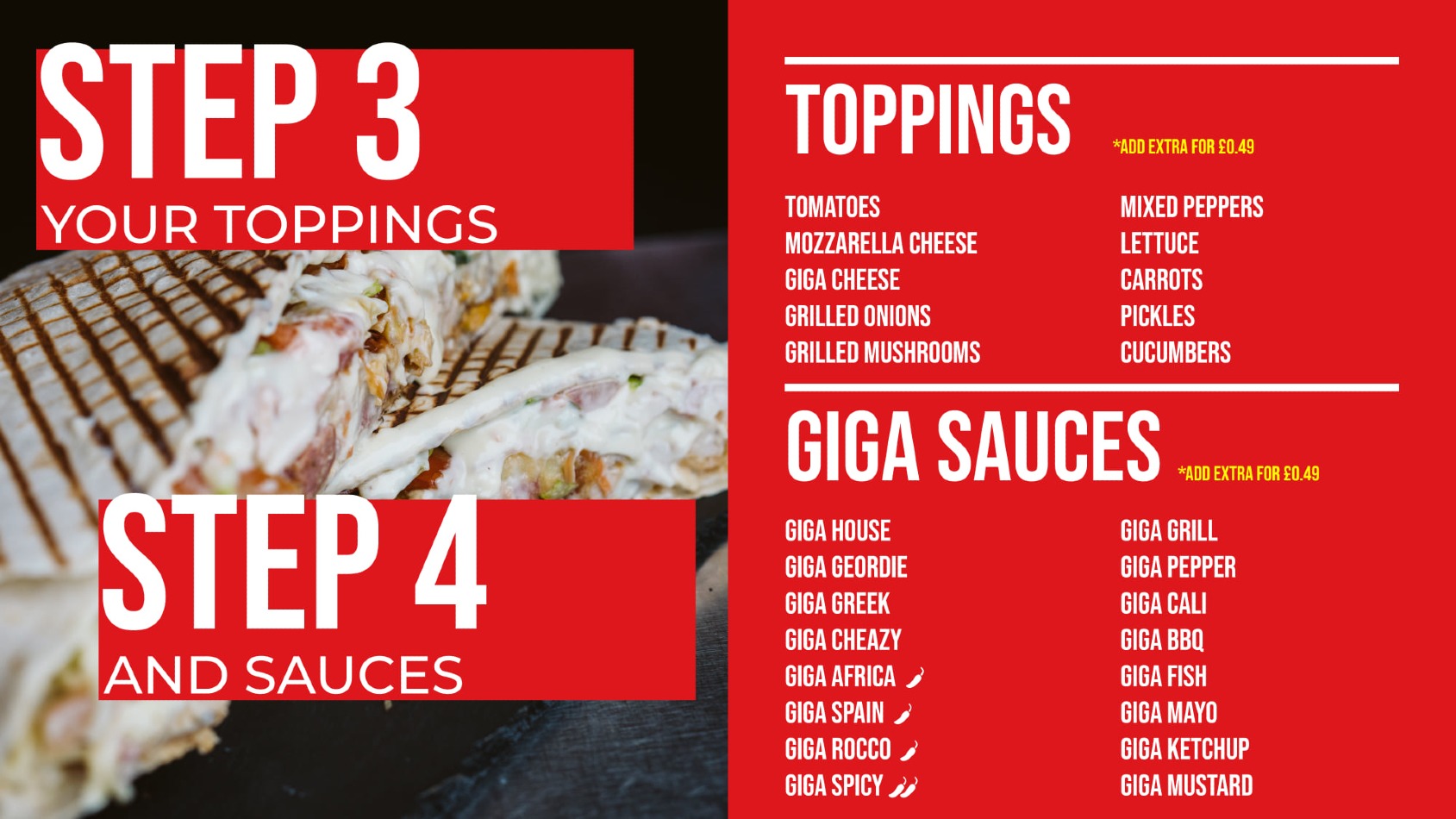 Takeaway Restaurant Menu Page - GIGA TACOS French-Moroccan Tacos - Newcastle upon Tyne