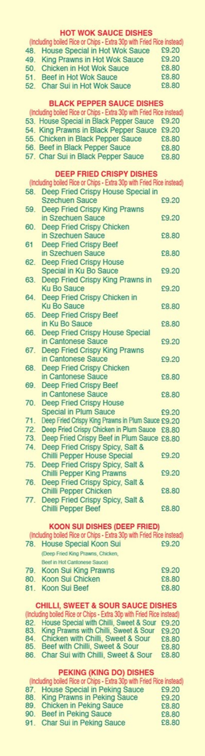 Takeaway Restaurant Menu Page - The Golden Touch Chinese Takeaway - Newcastle upon Tyne