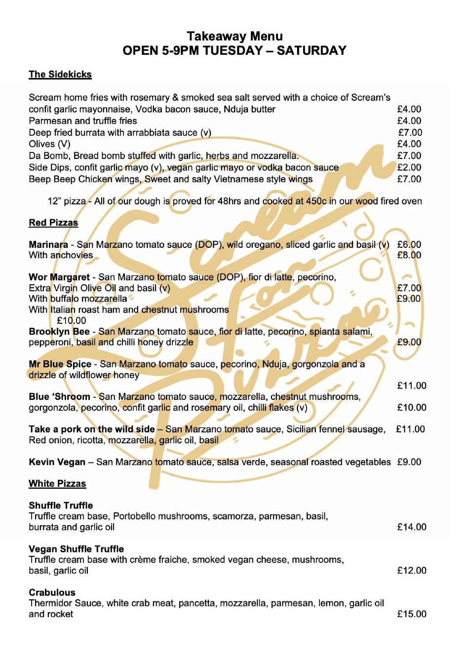 Takeaway Restaurant Menu Page - Scream For Pizza - Newcastle upon Tyne
