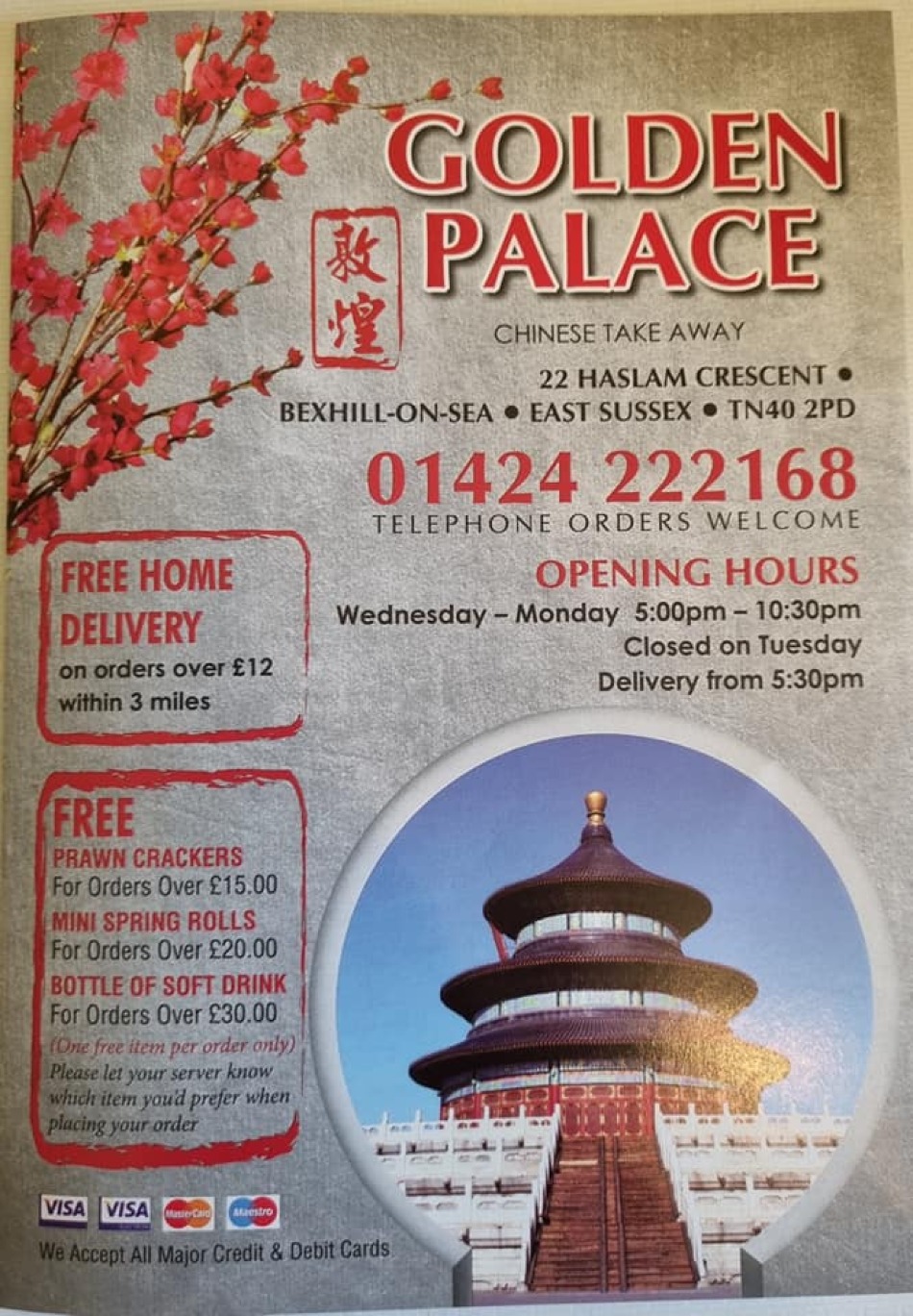 Takeaway Restaurant Menu Page - Golden Palace Chinese takeaway - Bexhill-on-Sea