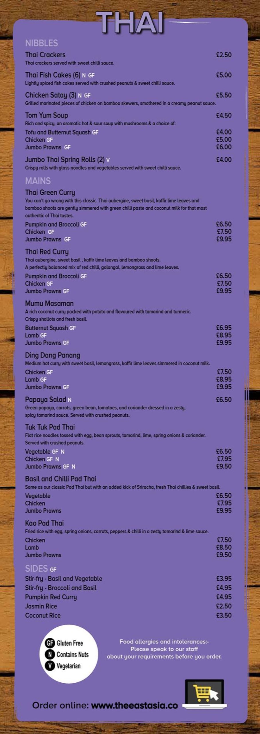 Takeaway Restaurant Menu Page - The East Asia Company - Bracknell