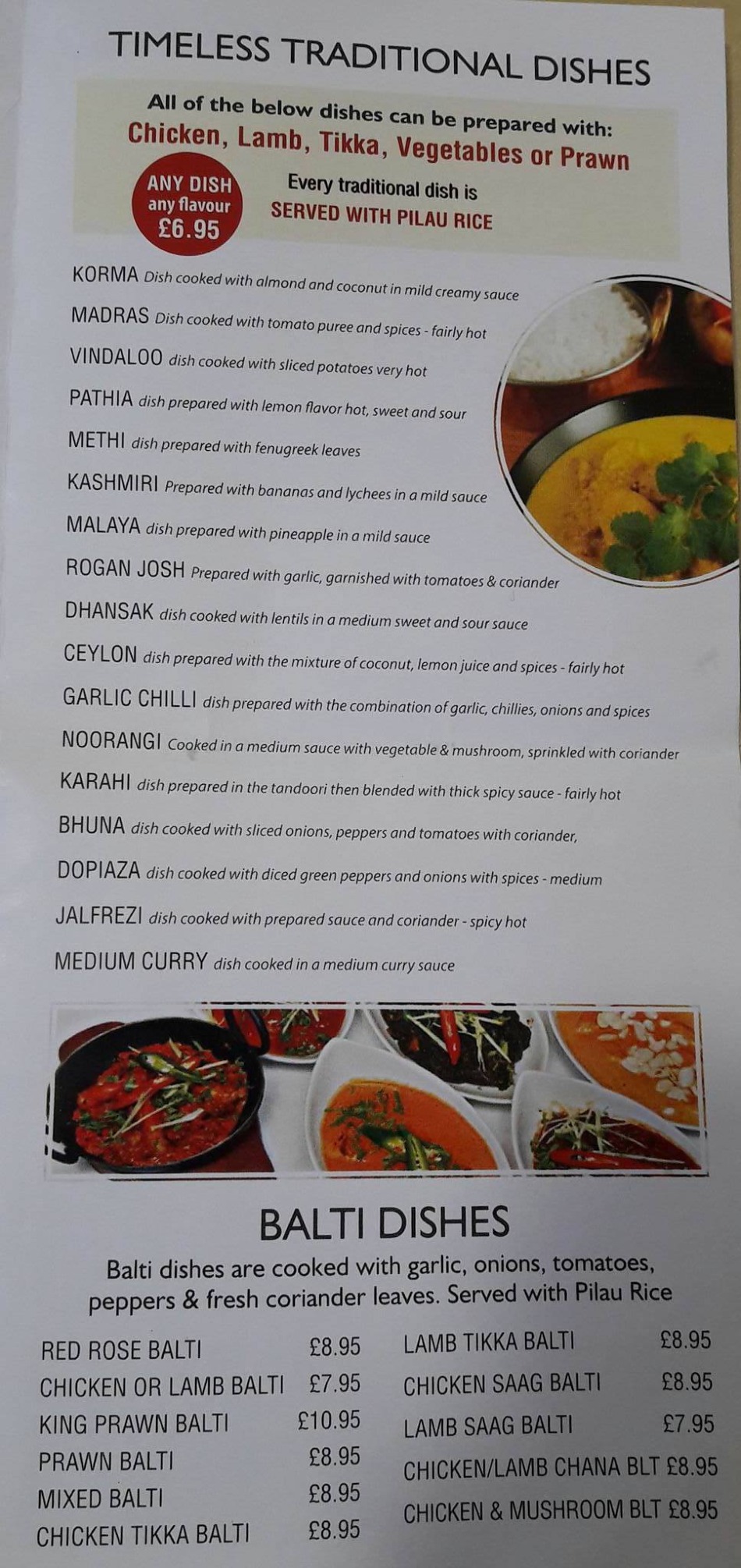 Takeaway Restaurant Menu Page - The New Red Rose Indian restaurant - Exeter