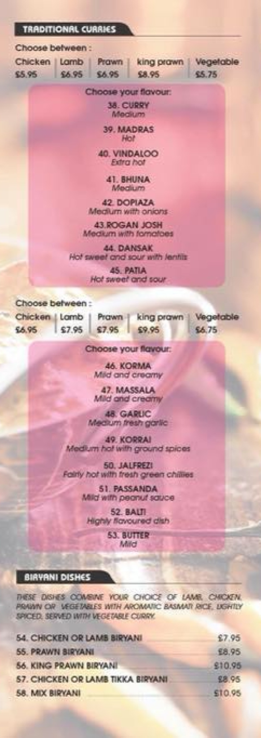 Takeaway Restaurant Menu Page - The New Bengal Indian Takeaway - Andover