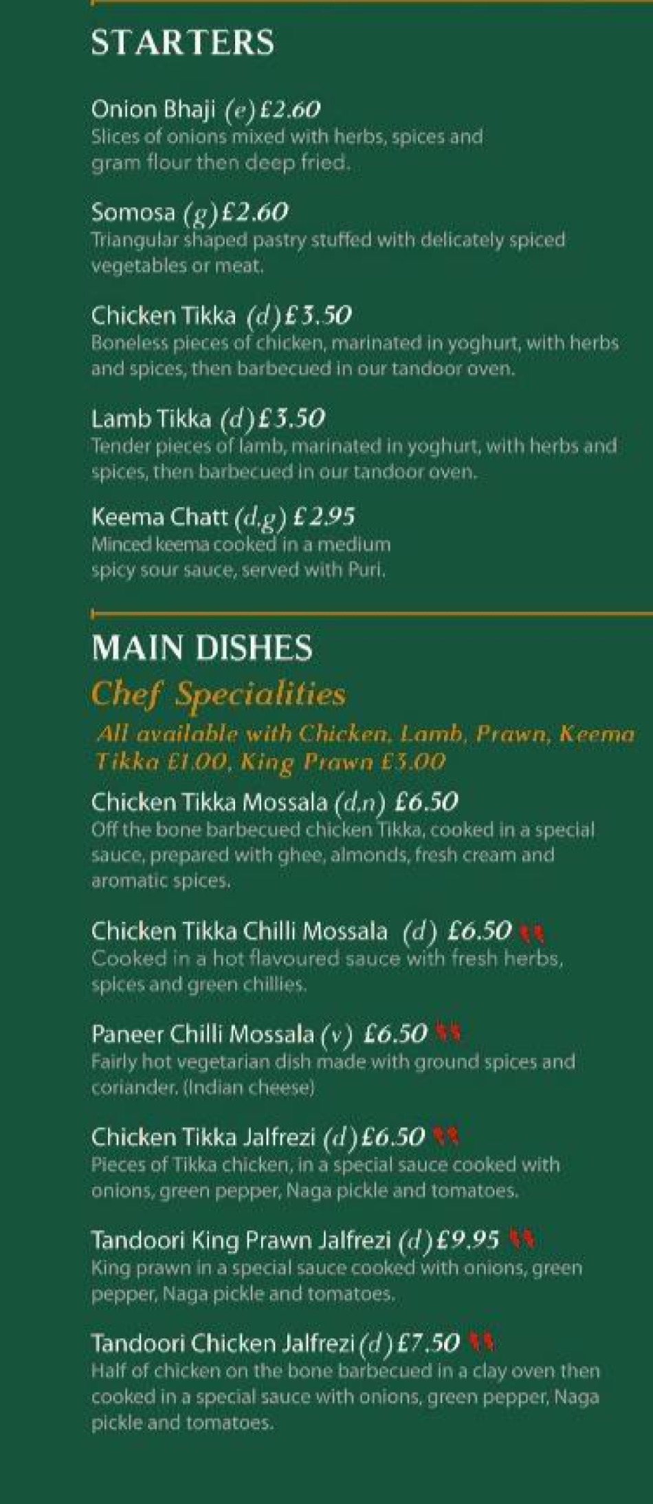 Takeaway Restaurant Menu Page - Rajnagar Bangladeshi Kitchen - Newcastle upon Tyne