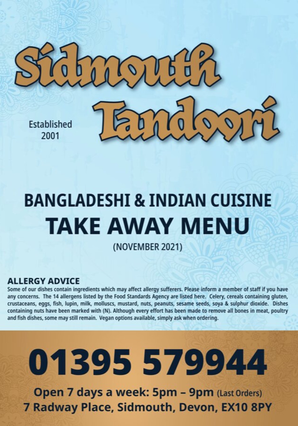 Takeaway Restaurant Menu Page - Sidmouth Tandoori - Sidmouth
