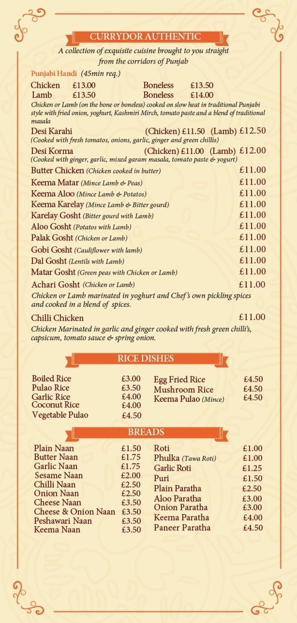 Takeaway Restaurant Menu Page - Currydor Indian restaurant - Oxford