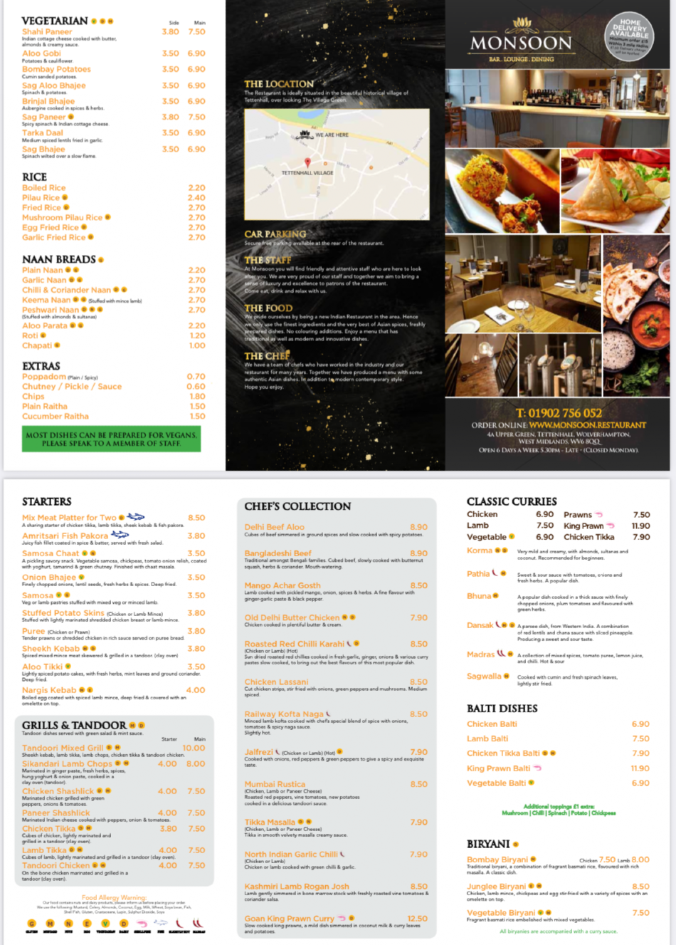 Takeaway Restaurant Menu Page - Monsoon - Wolverhampton