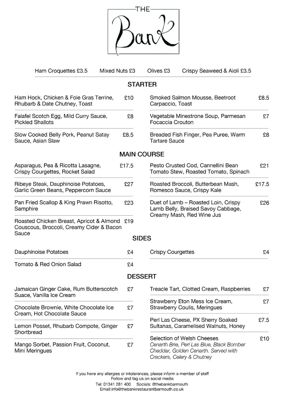 Takeaway Restaurant Menu Page - The Bank Restaurant - Barmouth