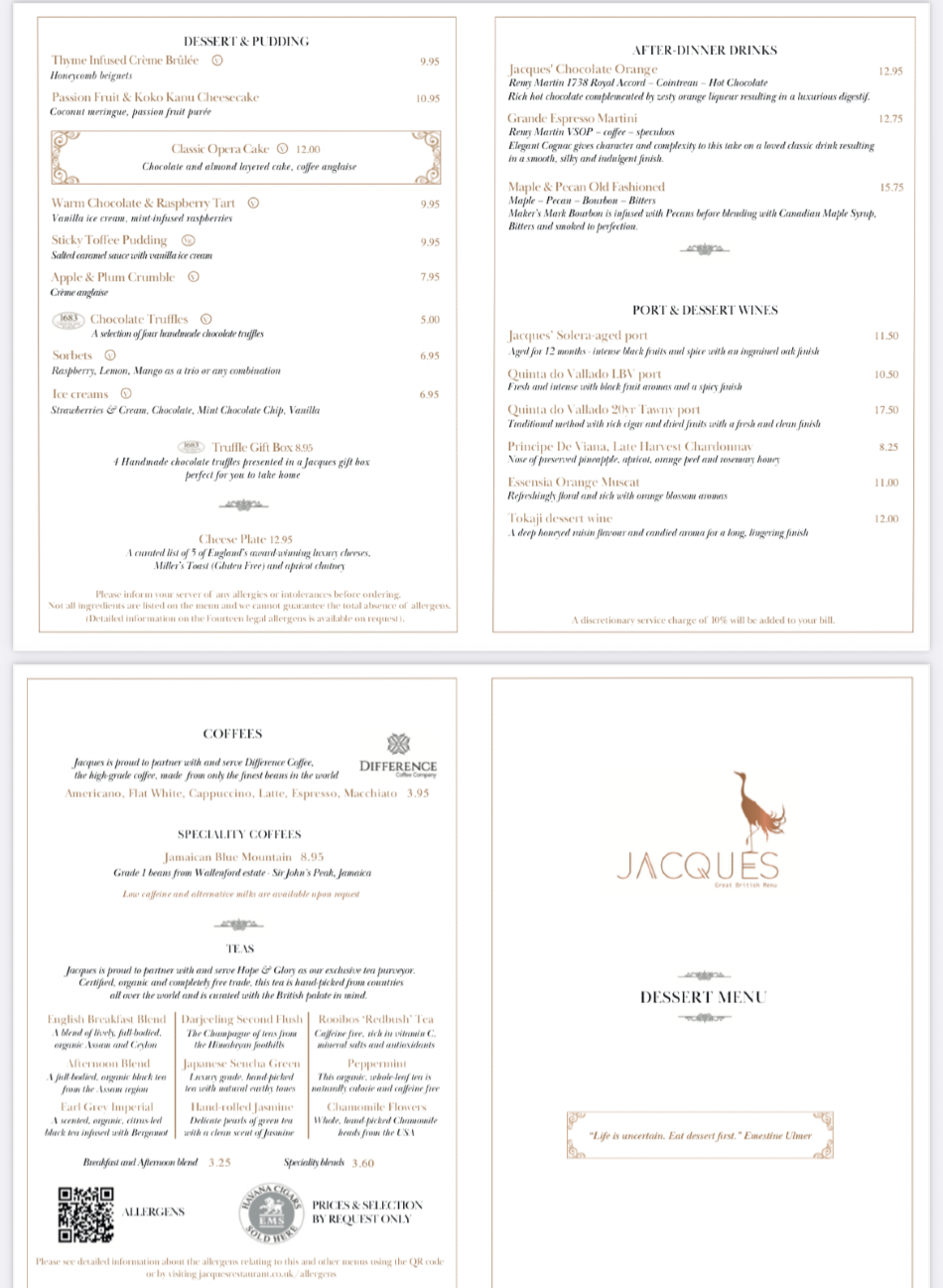 Takeaway Restaurant Menu Page - Jacques - Solihull