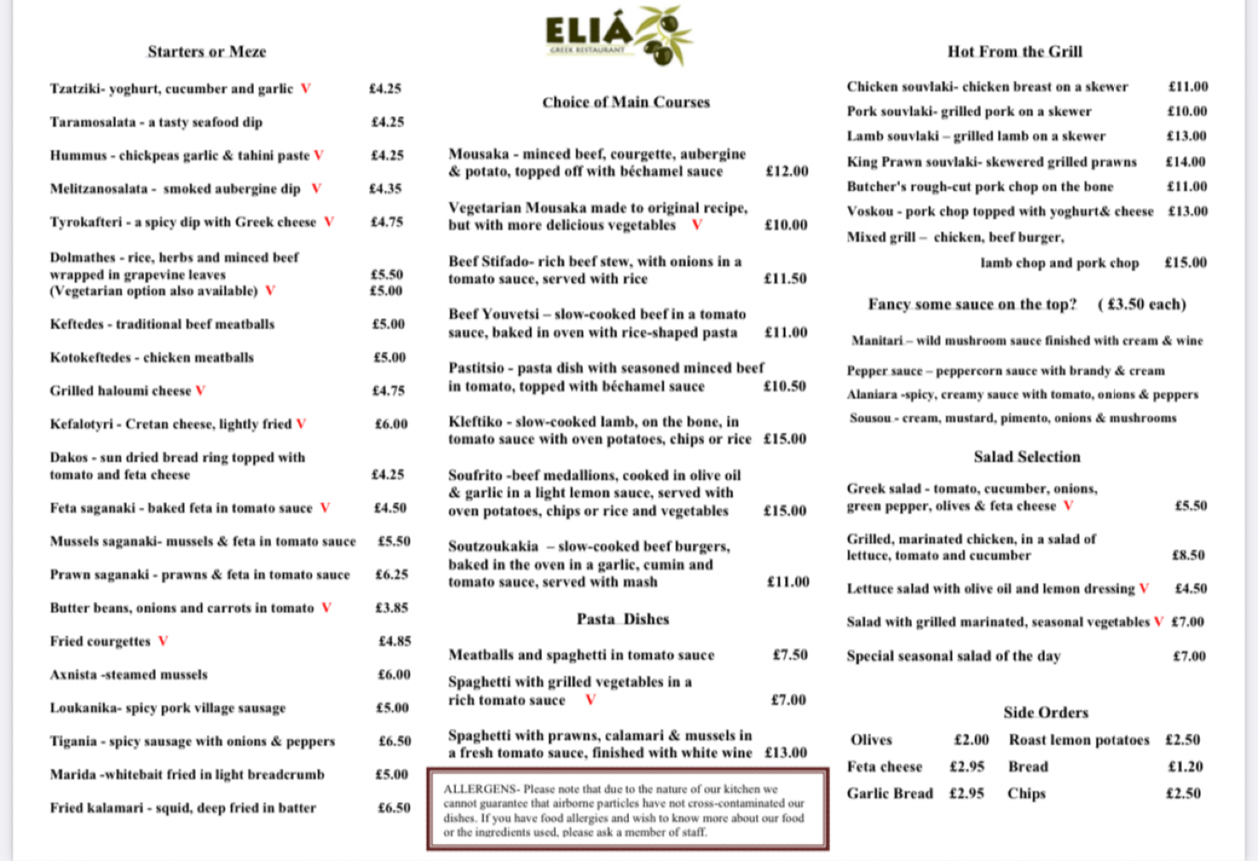 Elia Greek Restaurant Glasgows Full Menu Online