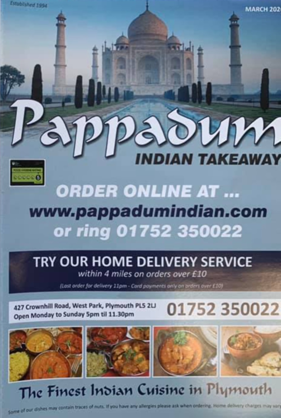 Takeaway Restaurant Menu Page - Pappadum Indian Takeaway - Plymouth